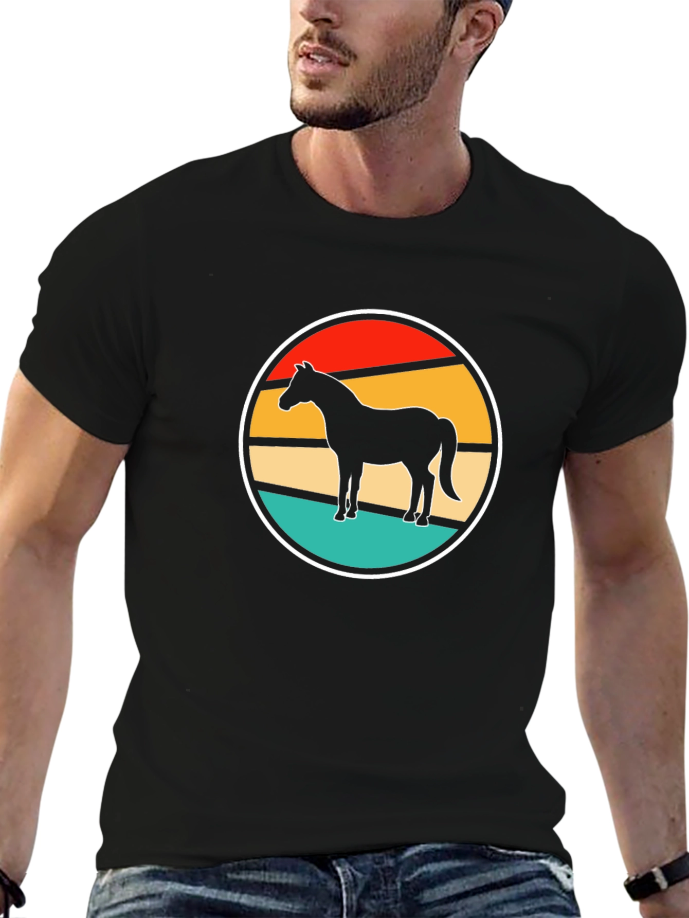 Retro Horse Graphic Tee - Stylish Black T-Shirt