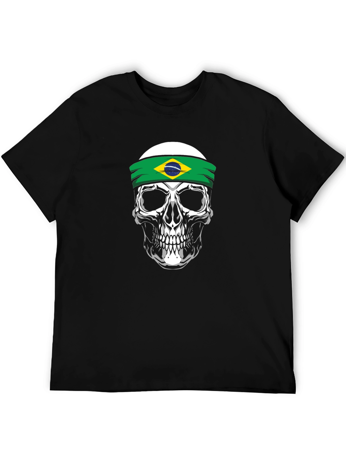 Skull Brazil Flag Headband Graphic T-Shirt