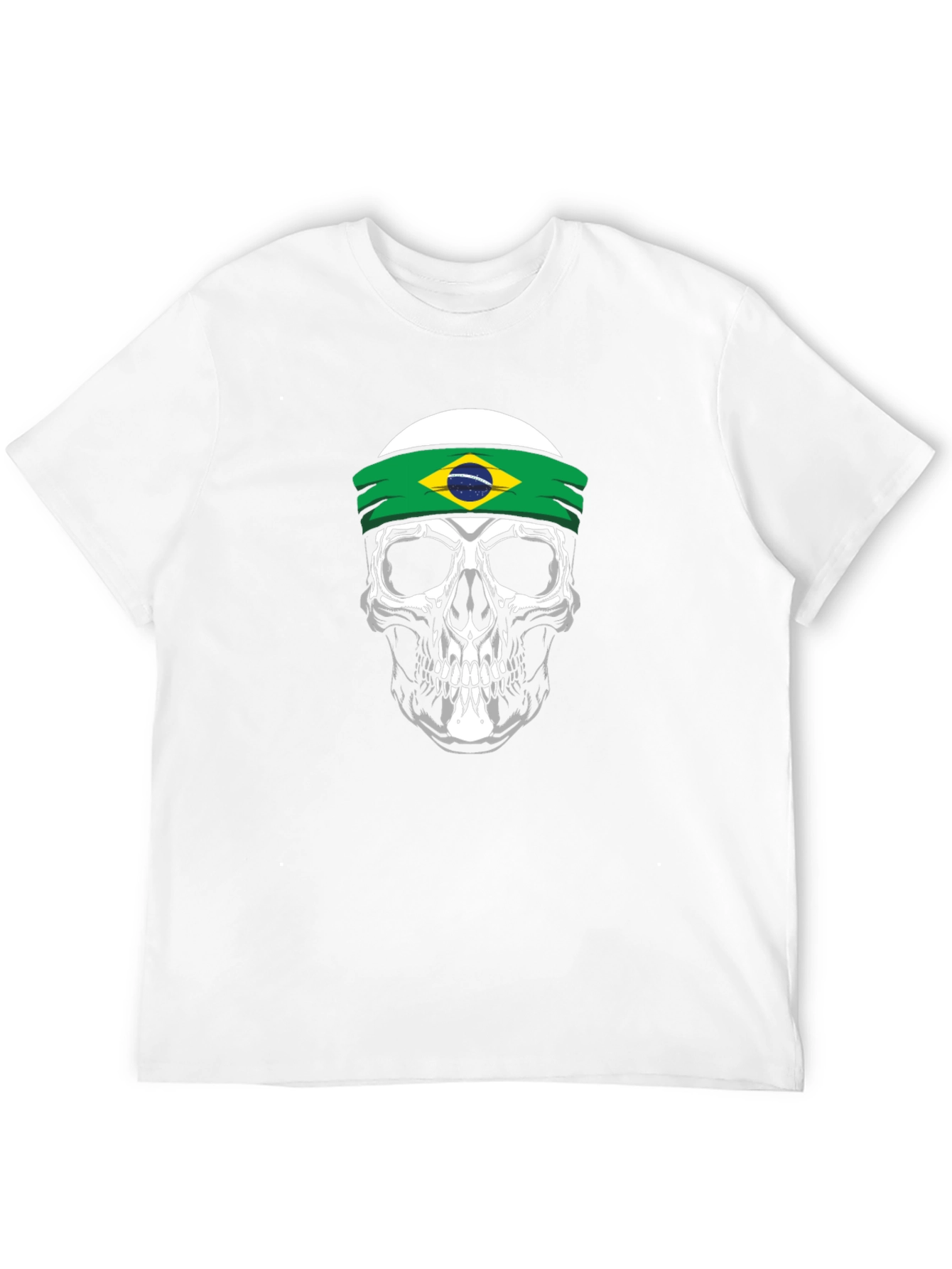 Skull Brazil Flag Headband Graphic T-Shirt
