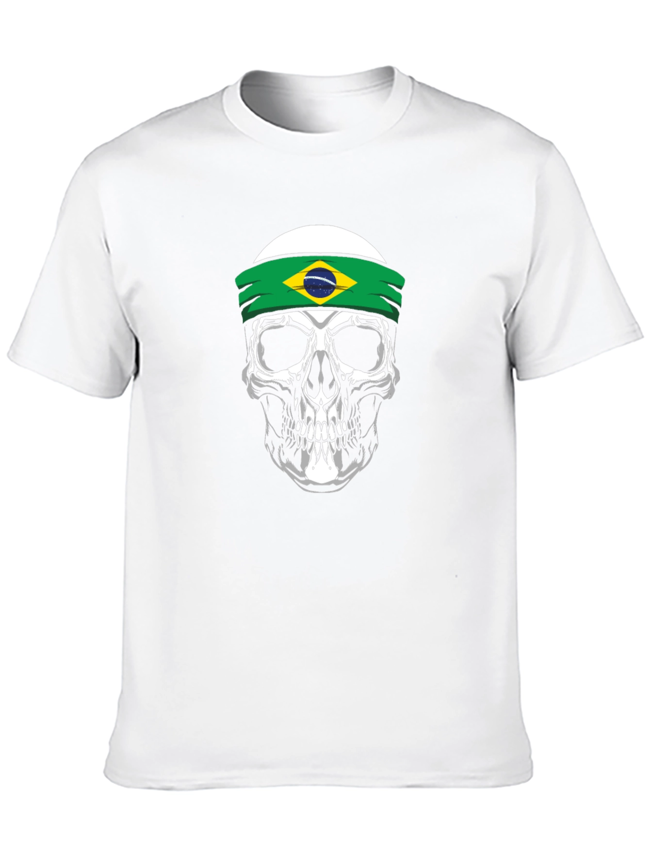 Skull Brazil Flag Headband Graphic T-Shirt