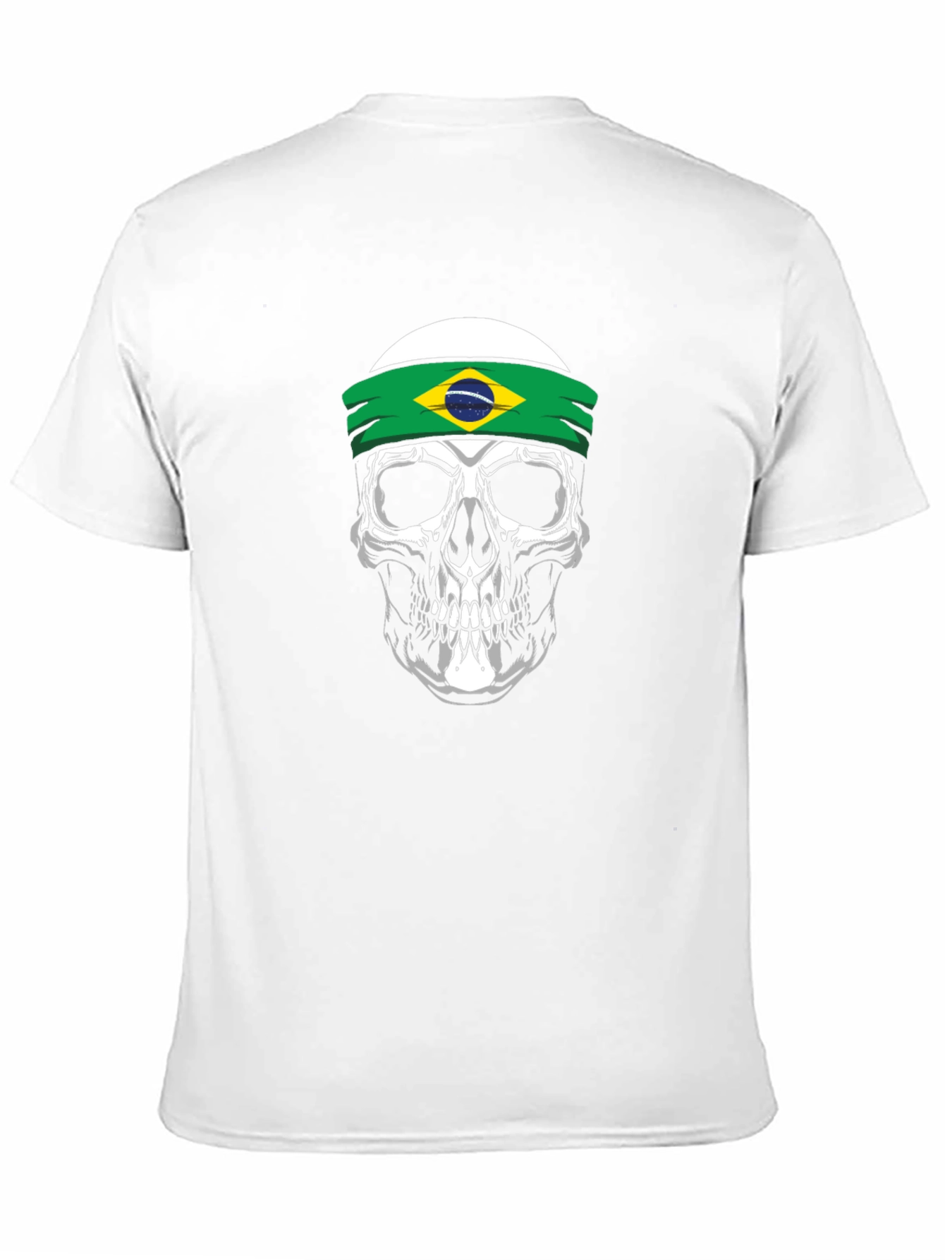 Skull Brazil Flag Headband Graphic T-Shirt