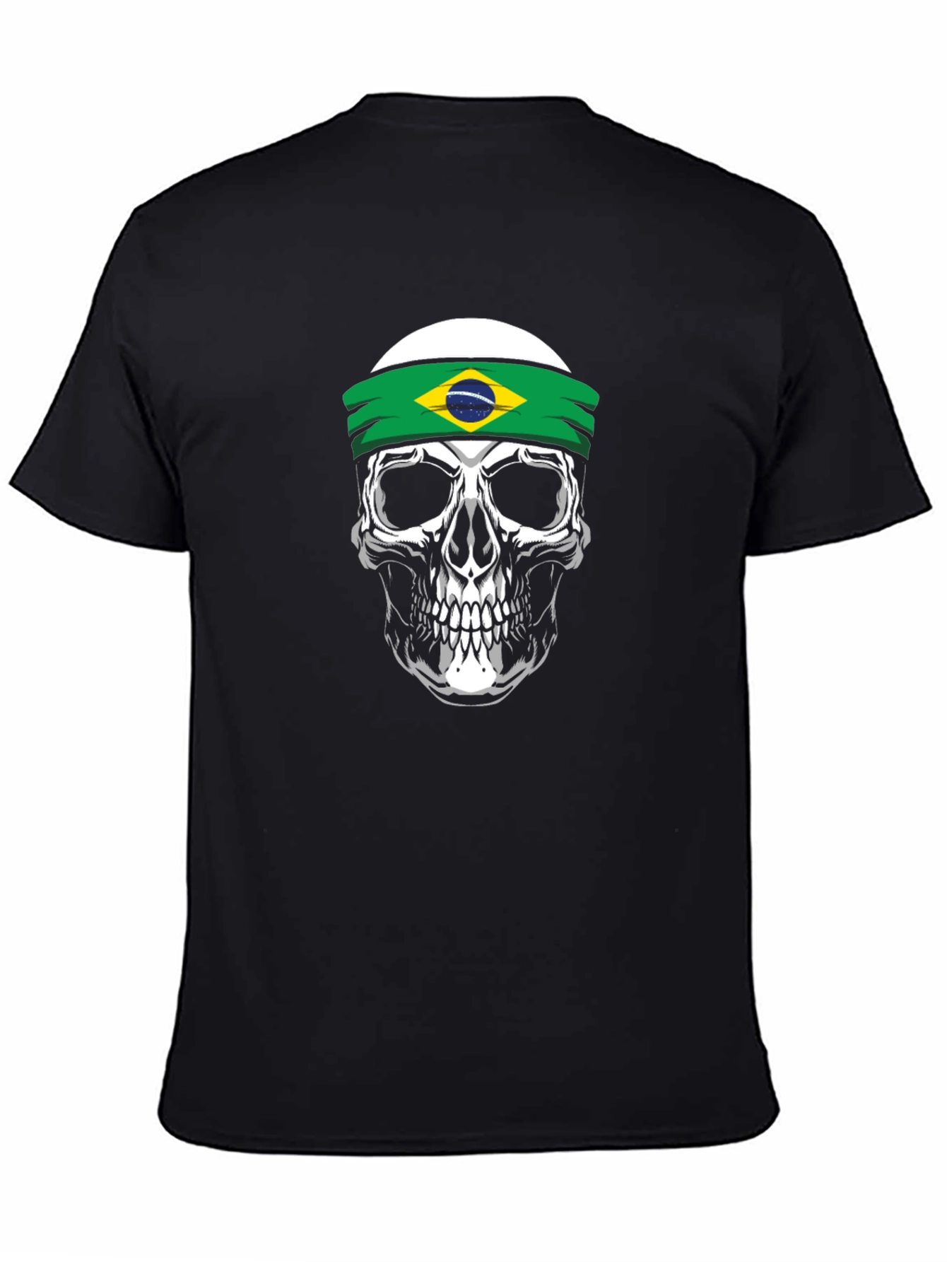 Skull Brazil Flag Headband Graphic T-Shirt