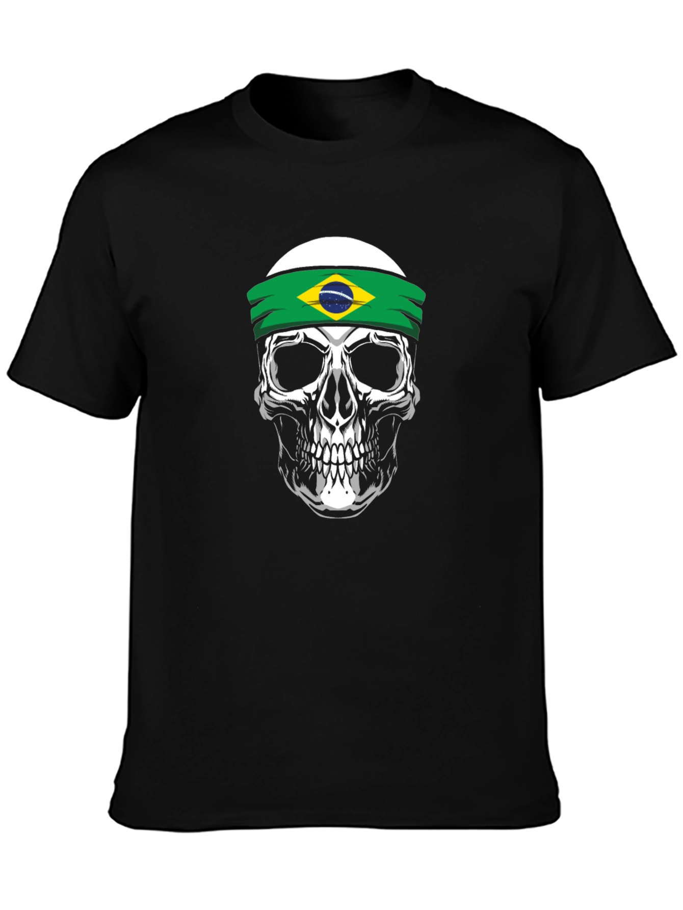 Skull Brazil Flag Headband Graphic T-Shirt