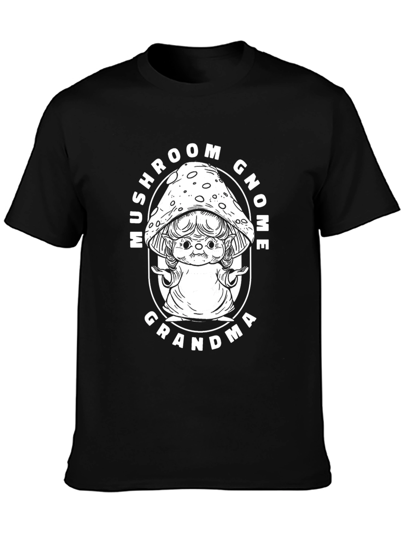 Mushroom Gnome Grandma Black T-Shirt