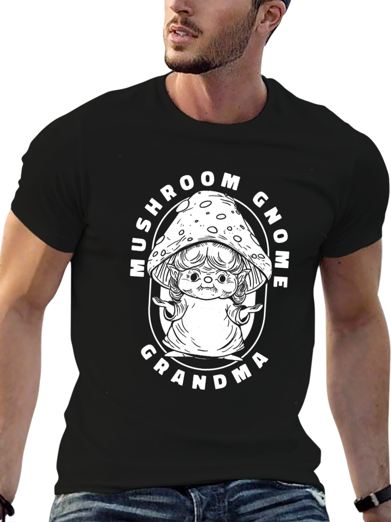 Mushroom Gnome Grandma Black T-Shirt