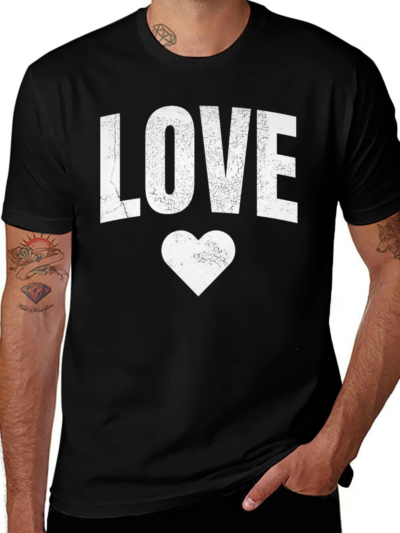 Love Heart Graphic Tee - Black Casual T-Shirt