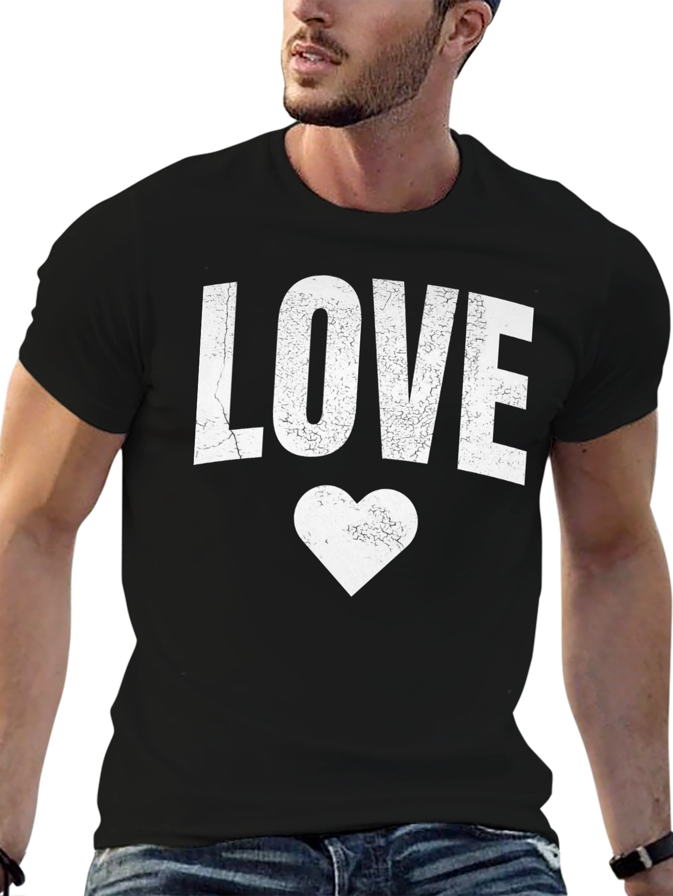 Love Heart Graphic Tee - Black Casual T-Shirt