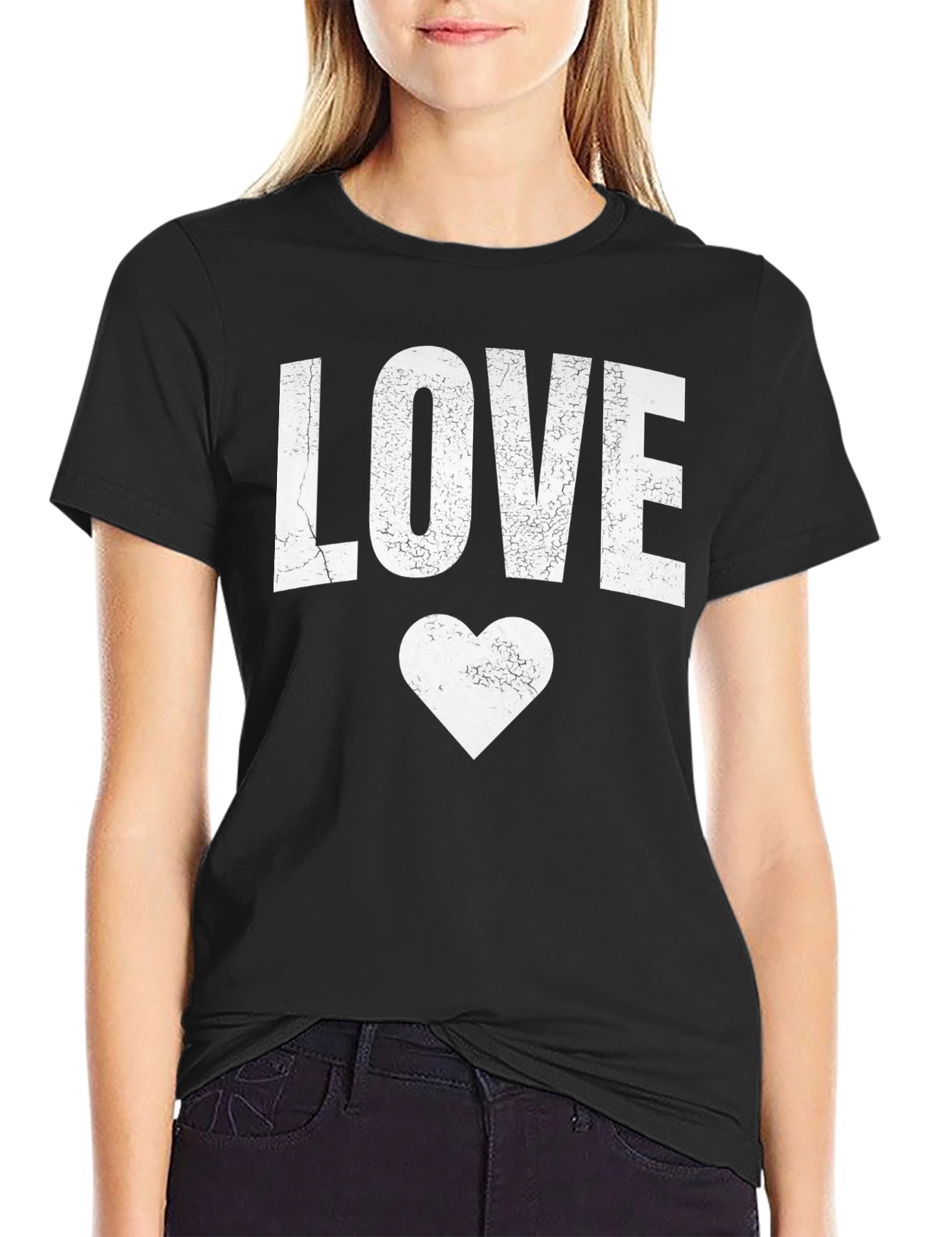 Love Heart Graphic Tee - Black Casual T-Shirt