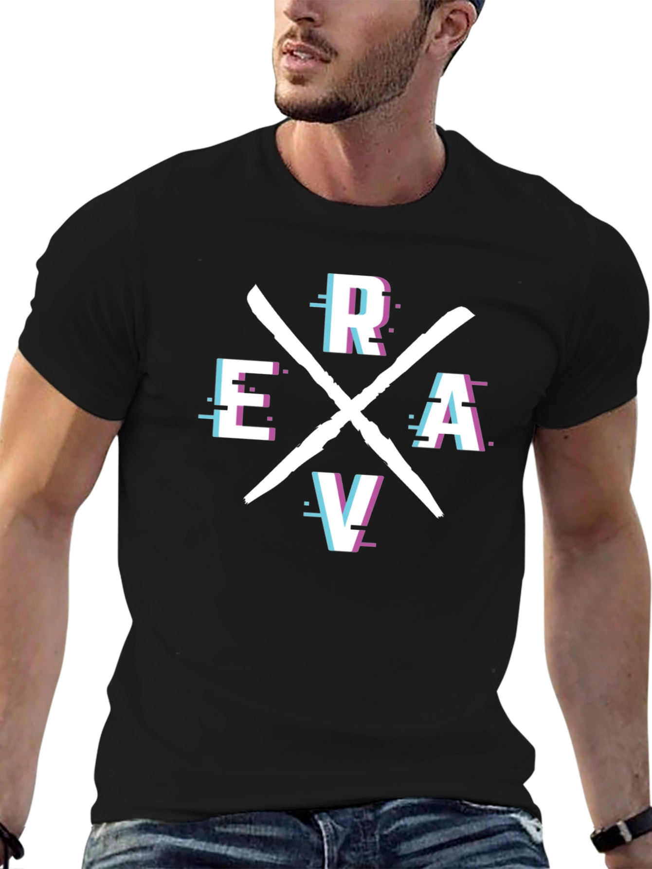Retro Glitch ERAV Tee - Stylish Graphic T-Shirt