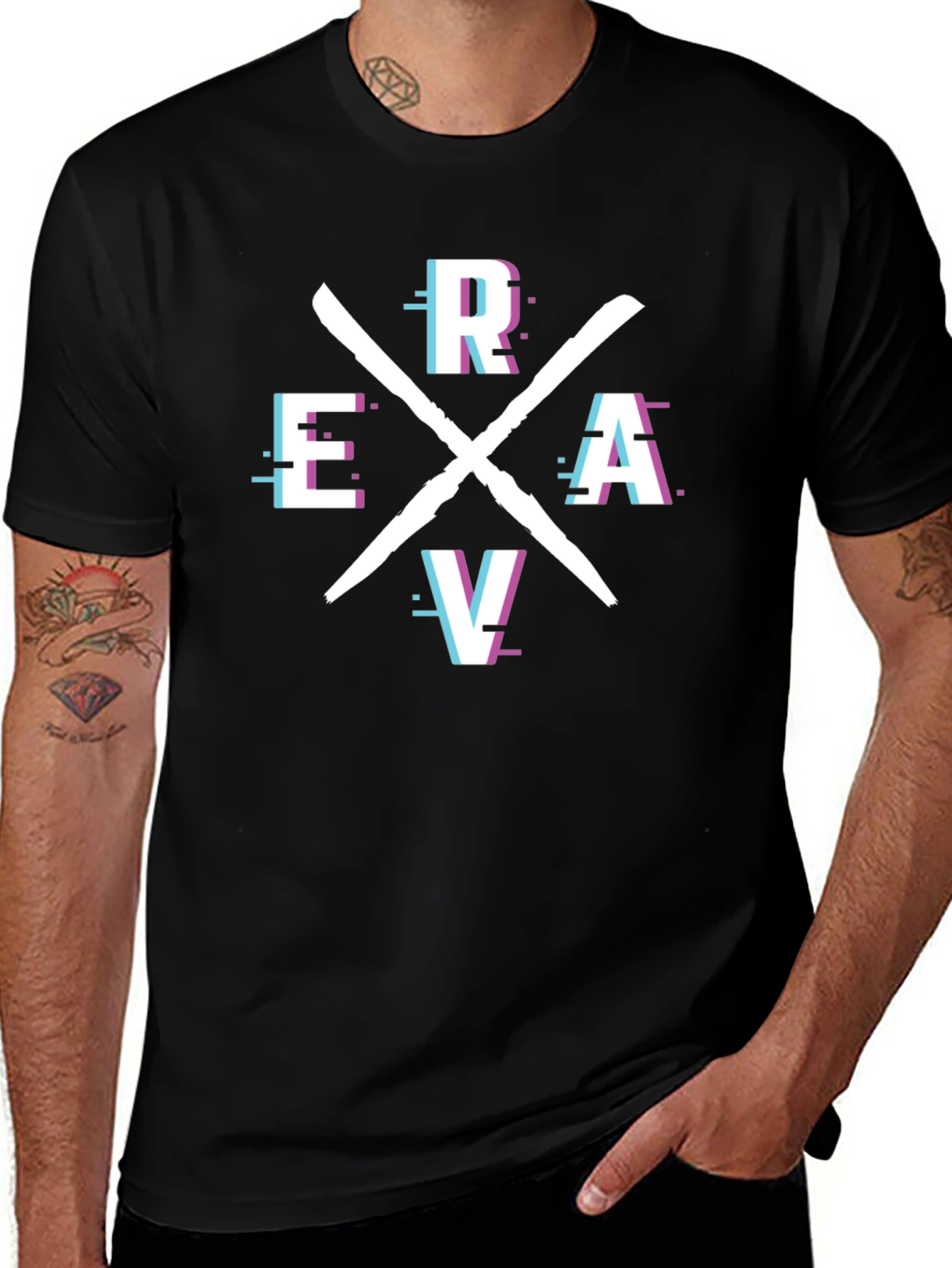 Retro Glitch ERAV Tee - Stylish Graphic T-Shirt