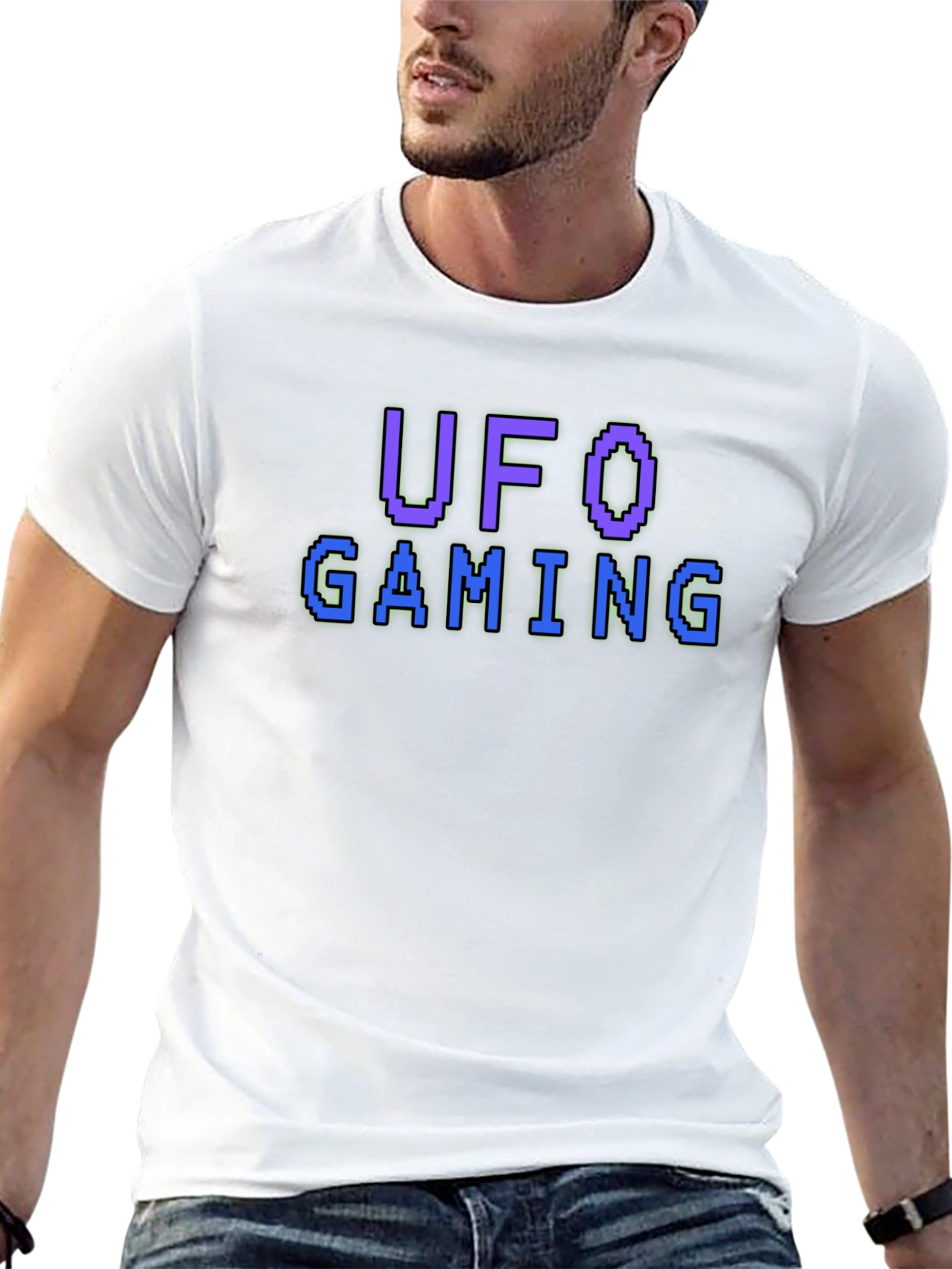UFO Gaming Pixel Art Black T-Shirt