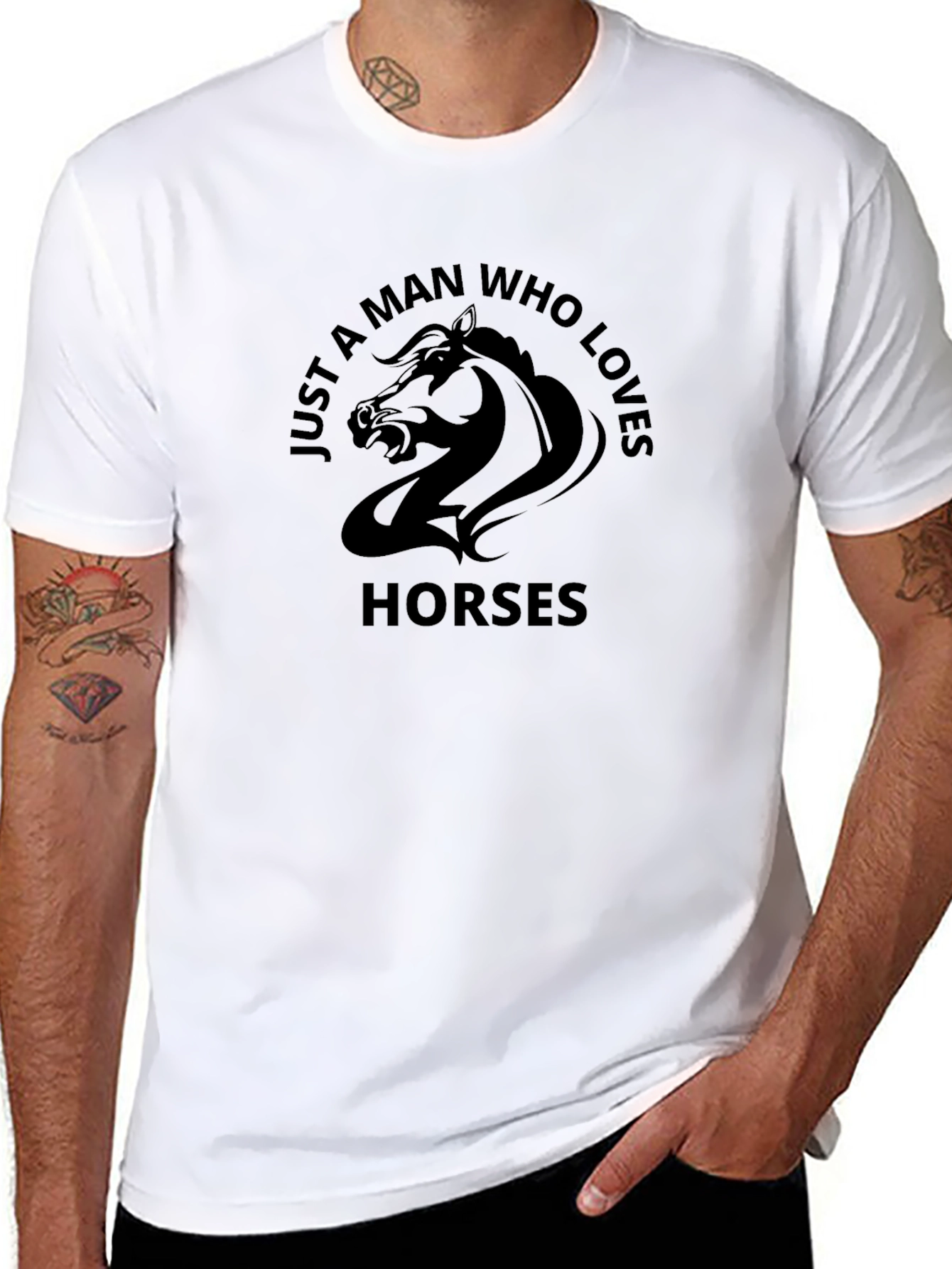 Mans Horse Lover Graphic Black T-Shirt