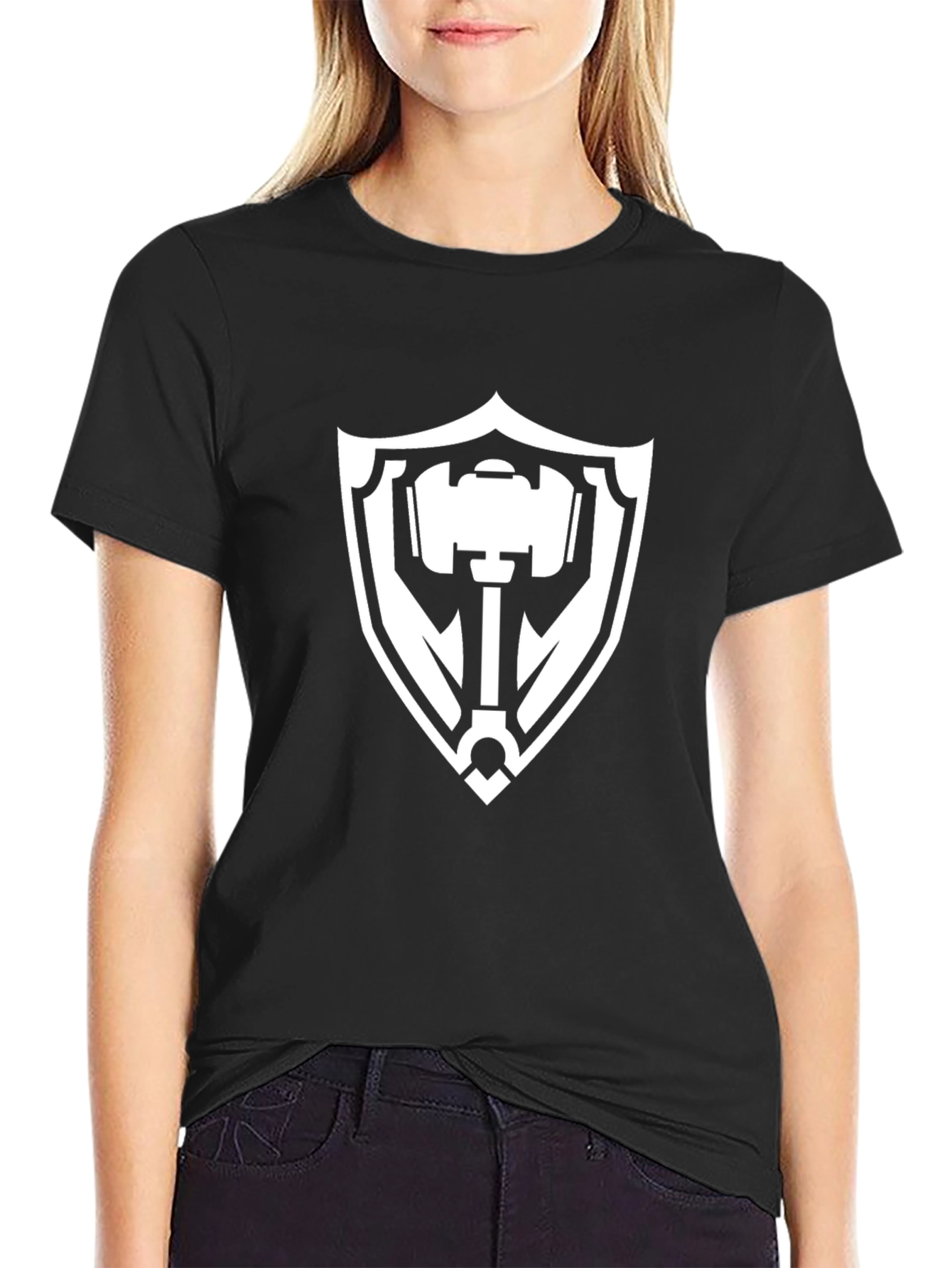 Hammer Shield Graphic Tee - Black Cotton T-Shirt
