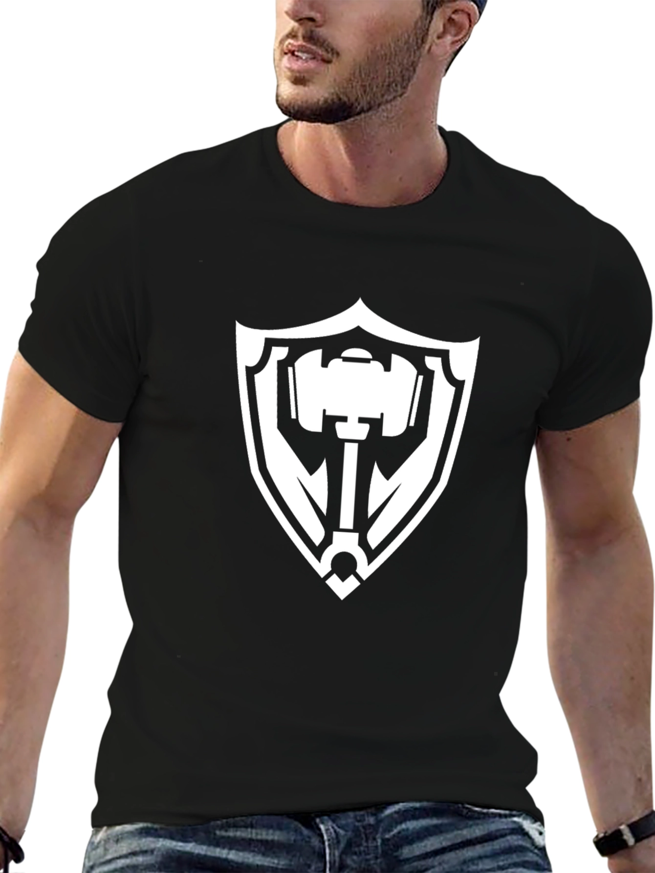 Hammer Shield Graphic Tee - Black Cotton T-Shirt