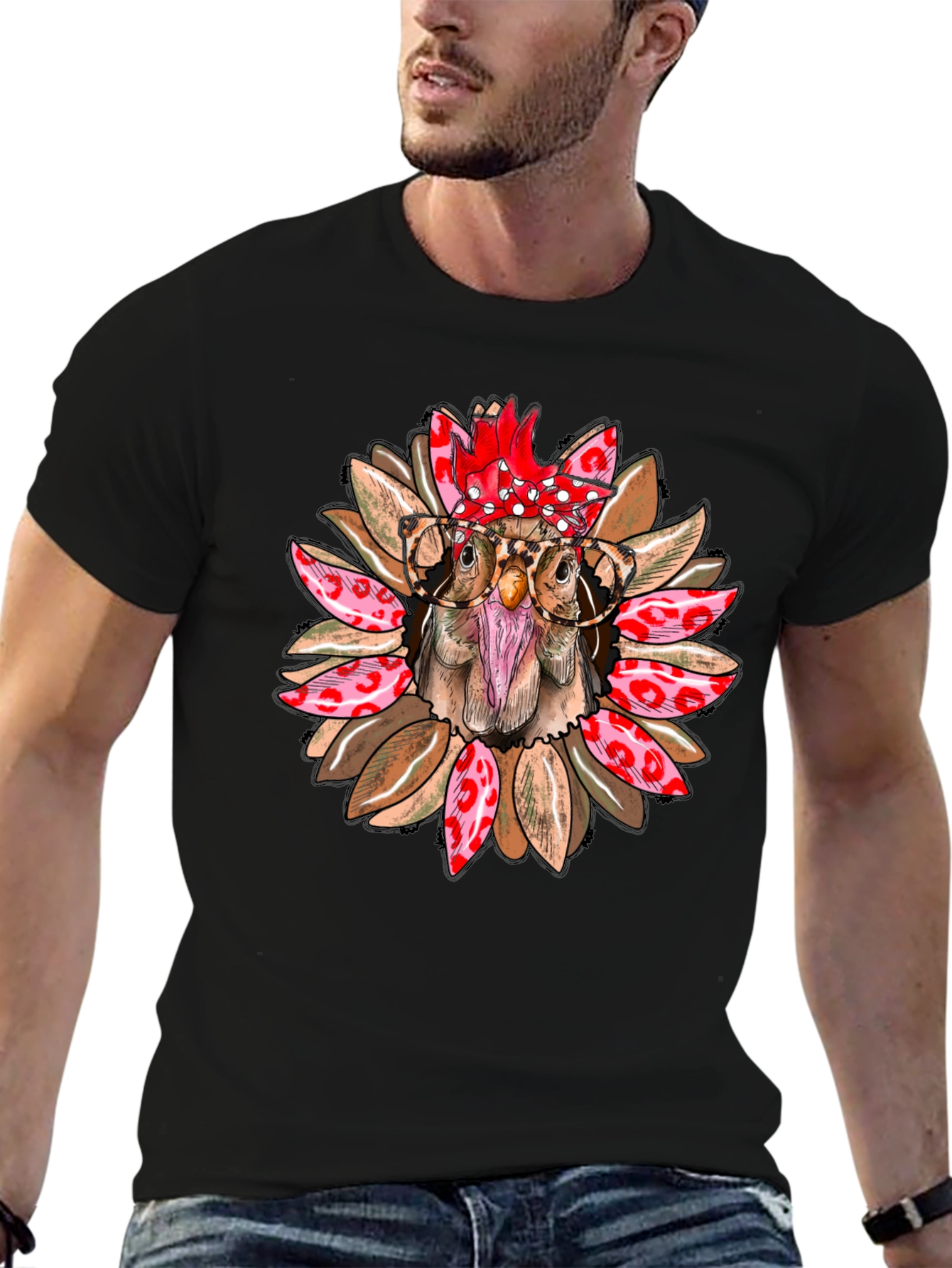 Funny Chicken with Glasses Graphic T-Shirt