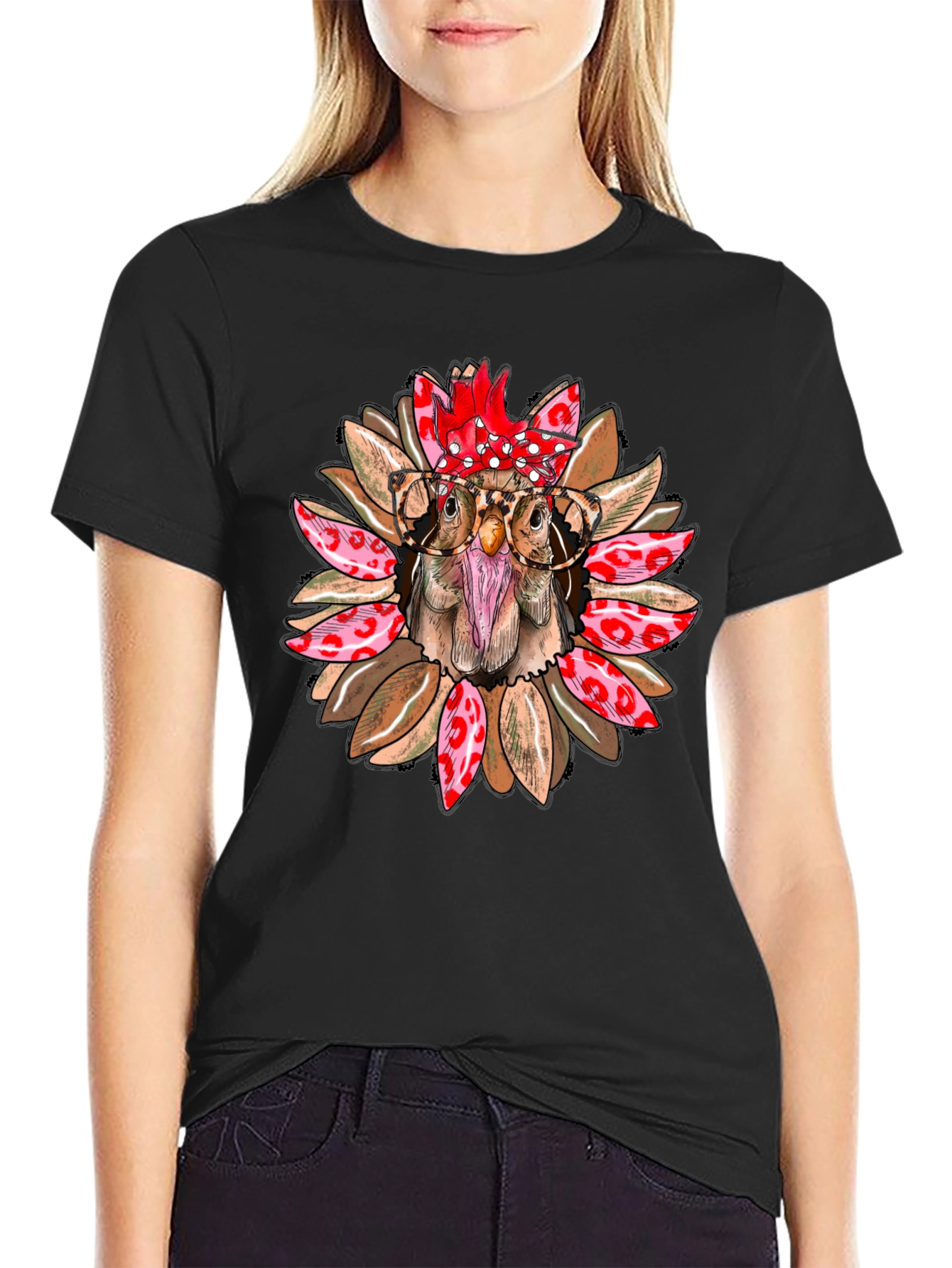 Funny Chicken with Glasses Graphic T-Shirt