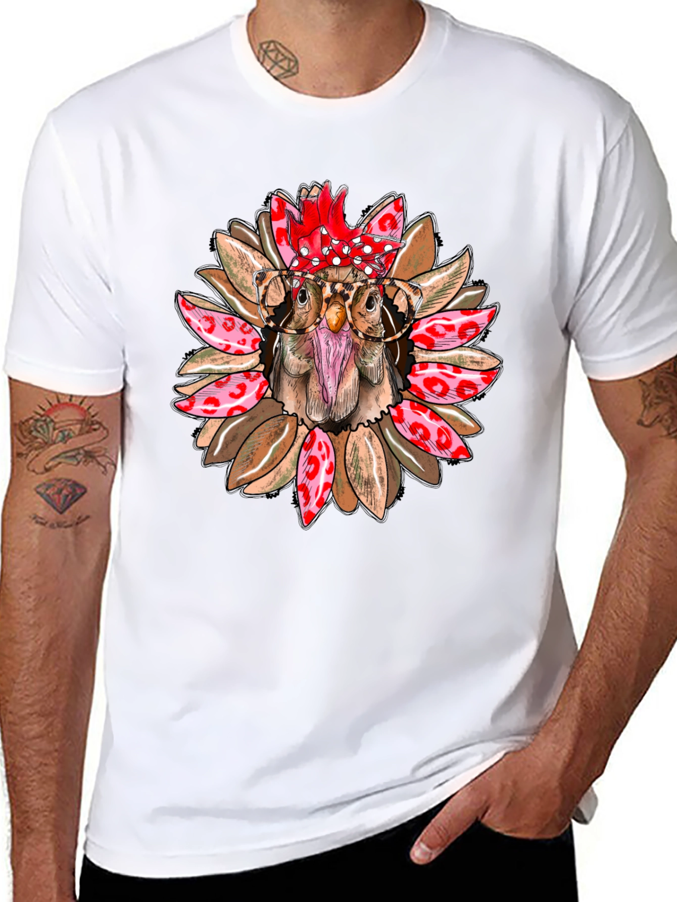 Funny Chicken with Glasses Graphic T-Shirt