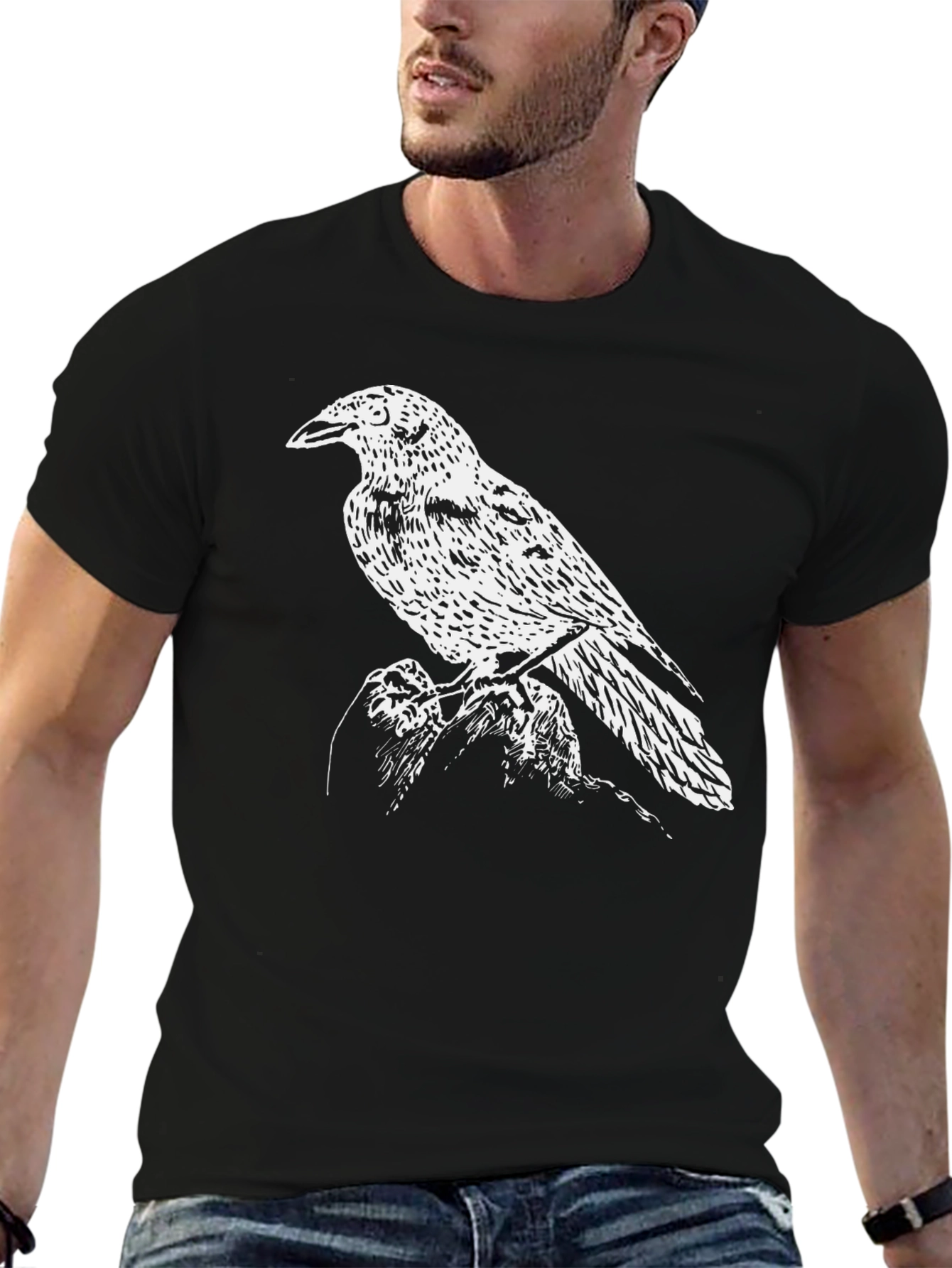 Raven Print Black T-Shirt