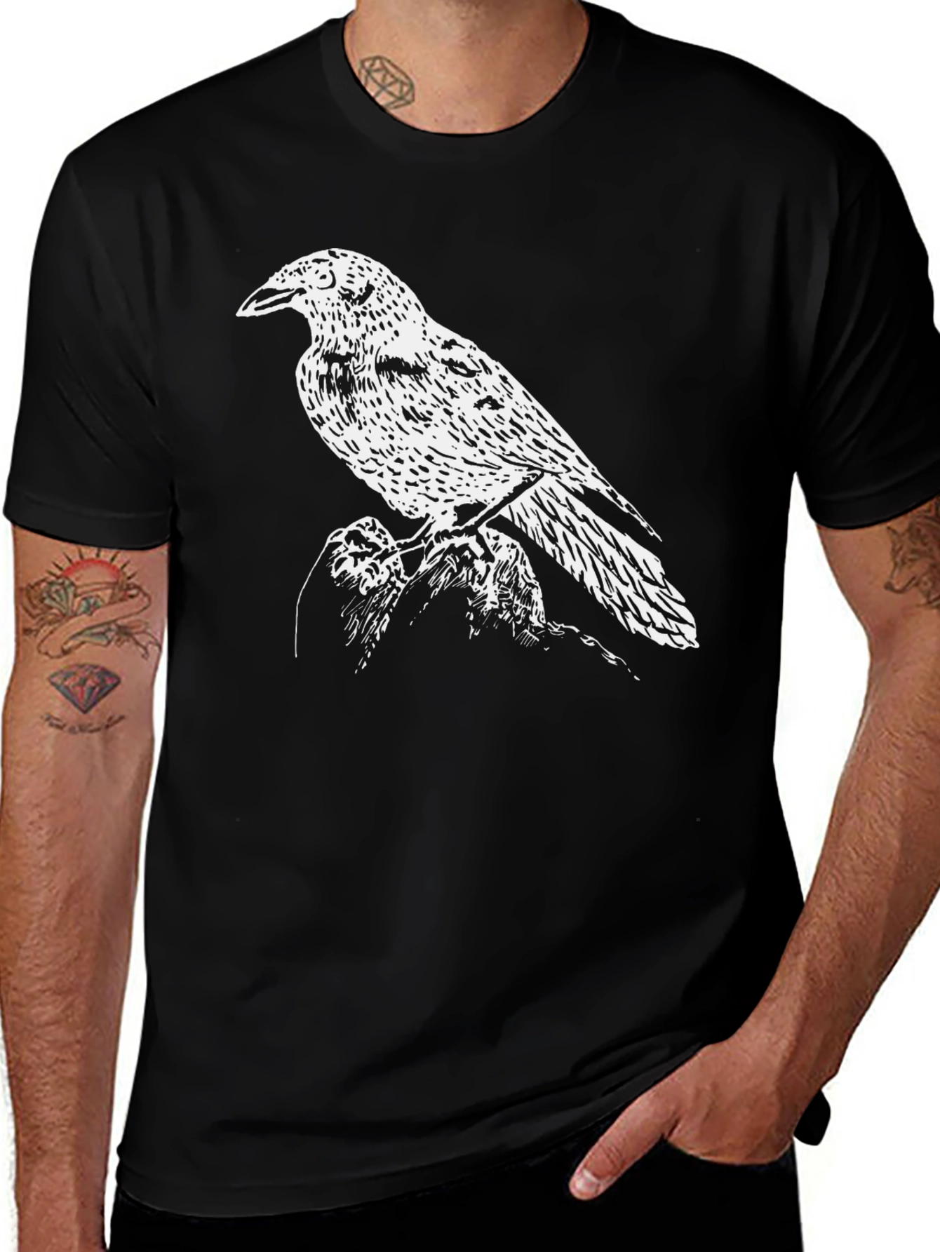 Raven Print Black T-Shirt