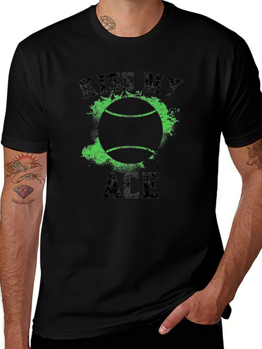 Kiss My Ace Tennis Graphic Tee - Black Cotton Shirt