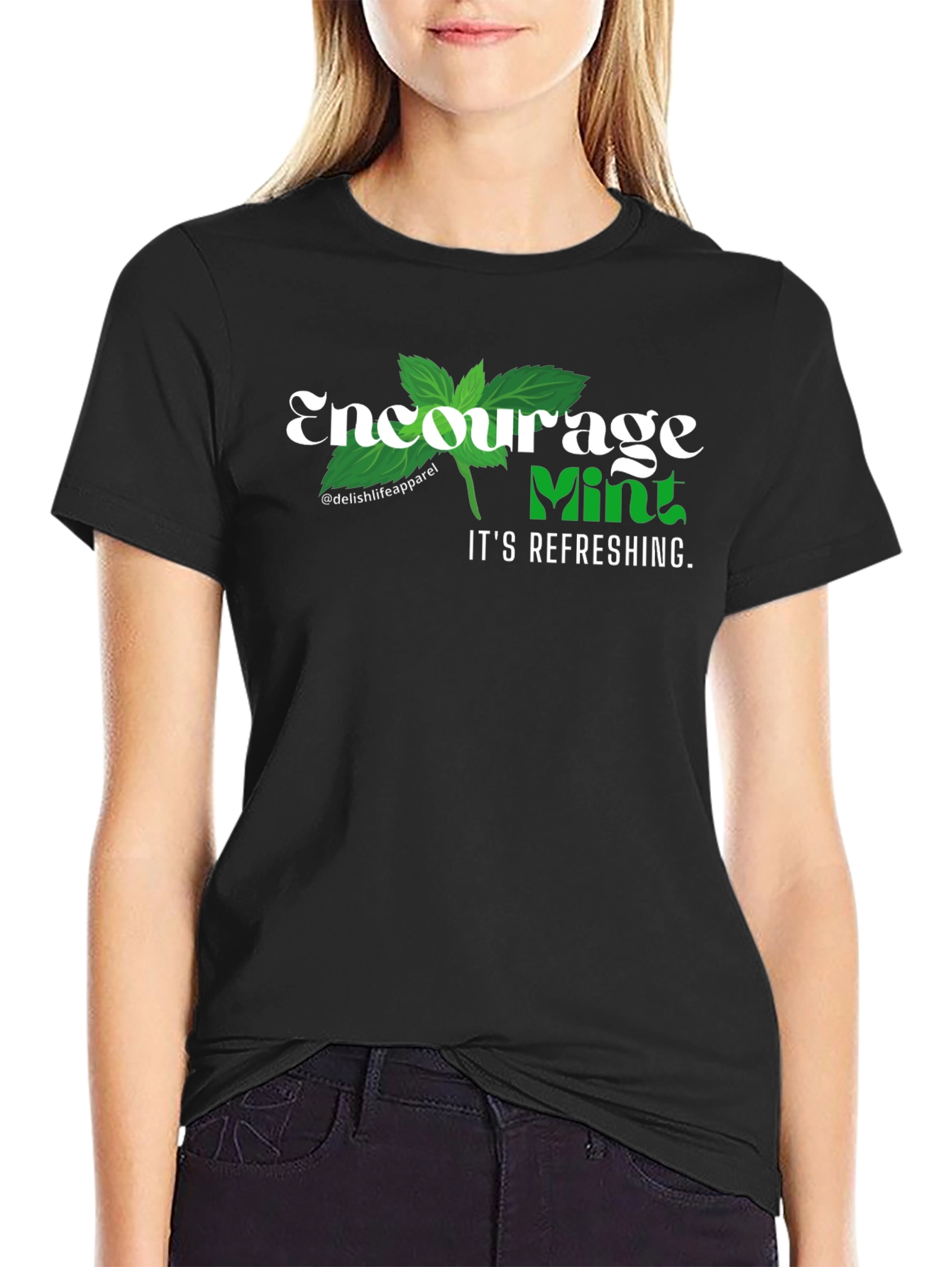 Encourage Mint Refreshing Black T-Shirt