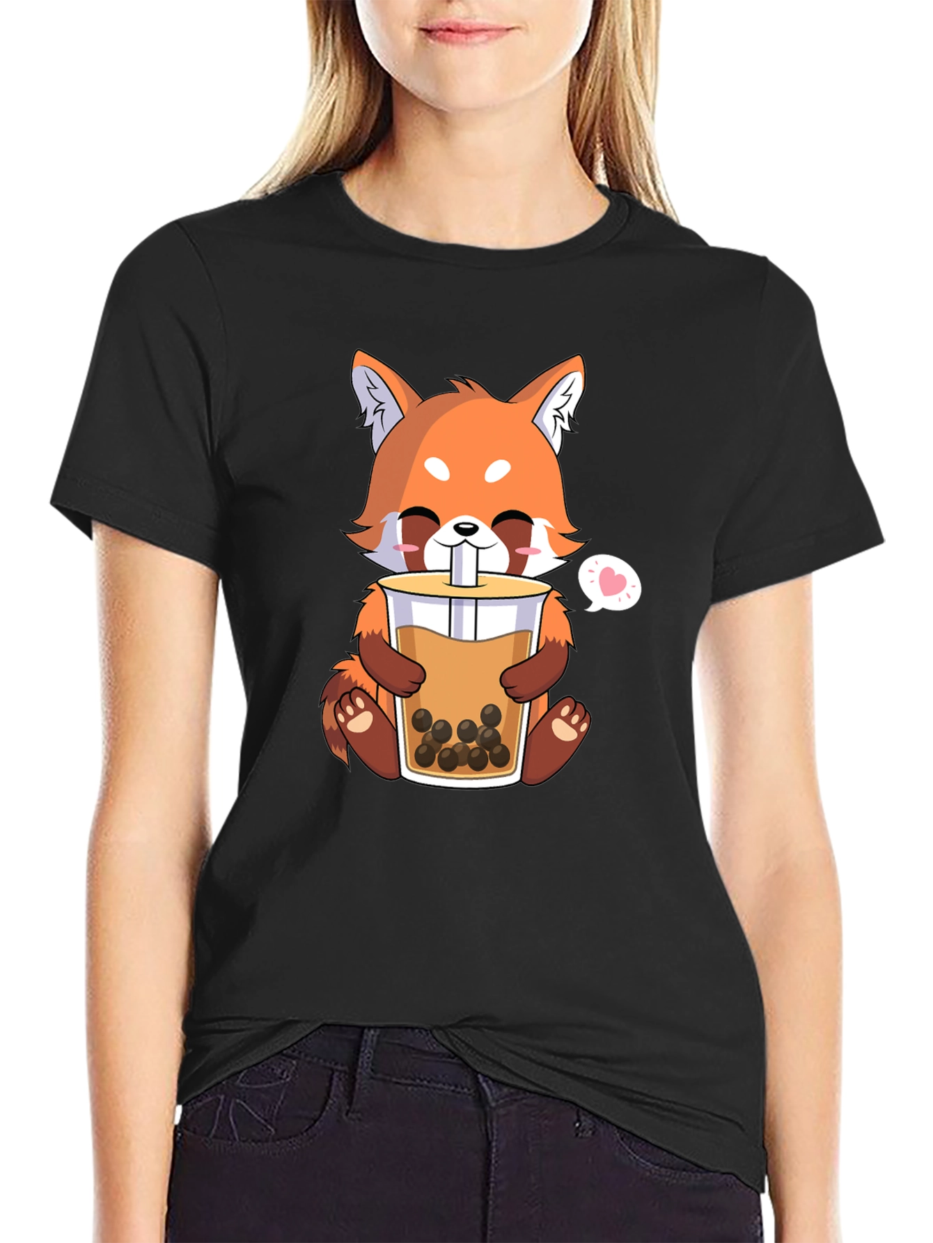 Cute Red Panda Bubble Tea Graphic T-Shirt