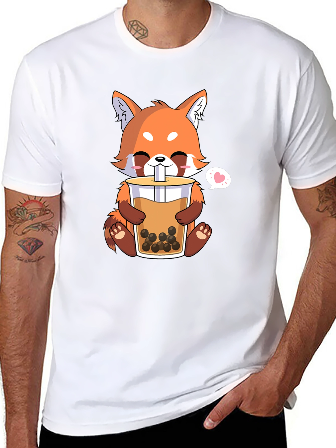 Cute Red Panda Bubble Tea Graphic T-Shirt