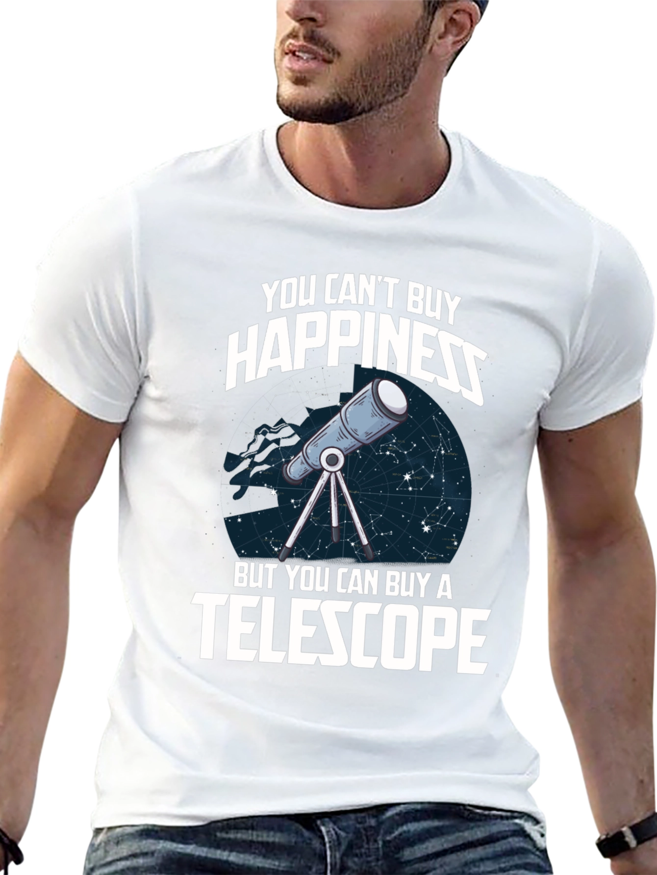 You Cant Buy Happiness Telescope Graphic T-Shirt