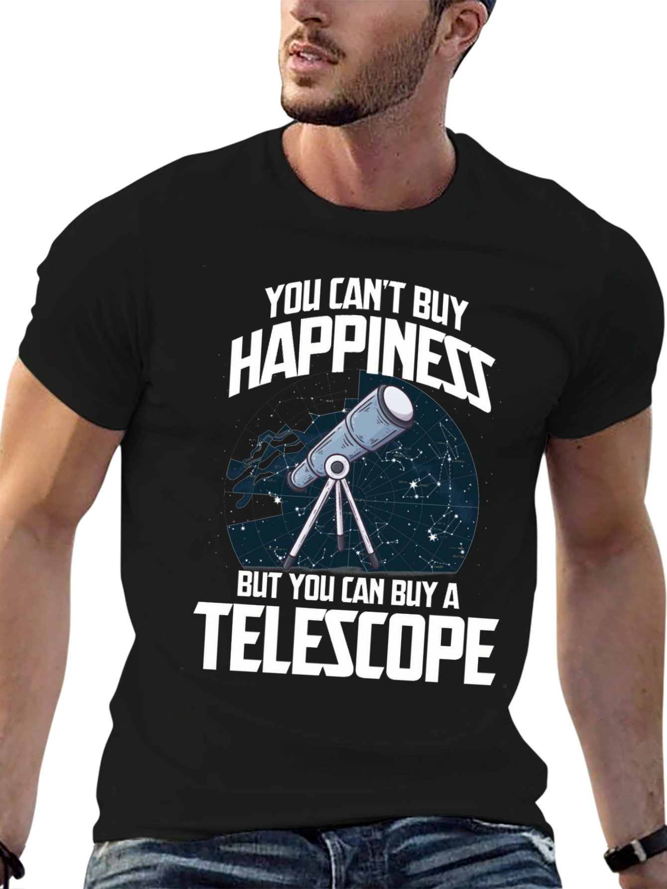 You Cant Buy Happiness Telescope Graphic T-Shirt