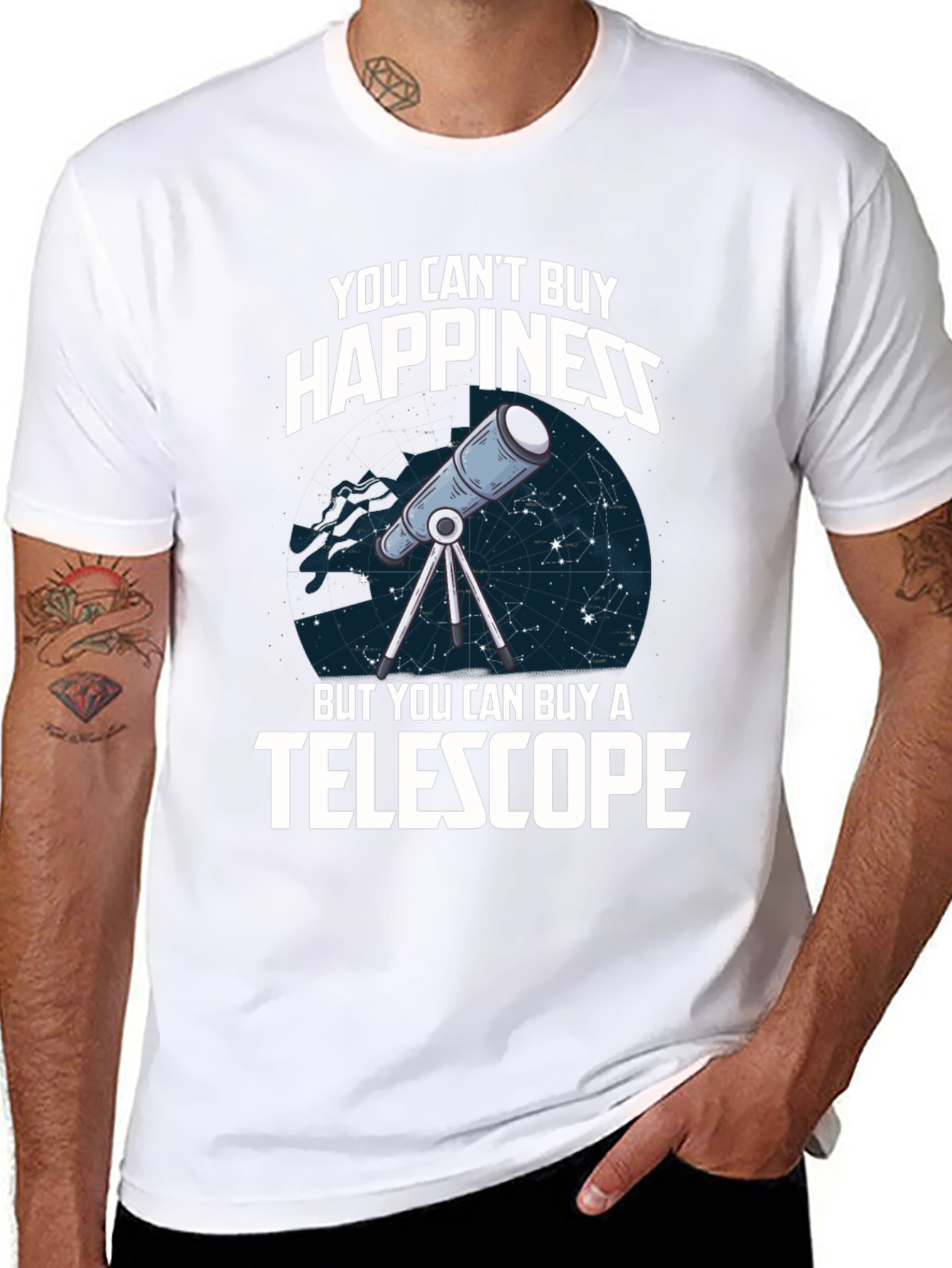 You Cant Buy Happiness Telescope Graphic T-Shirt