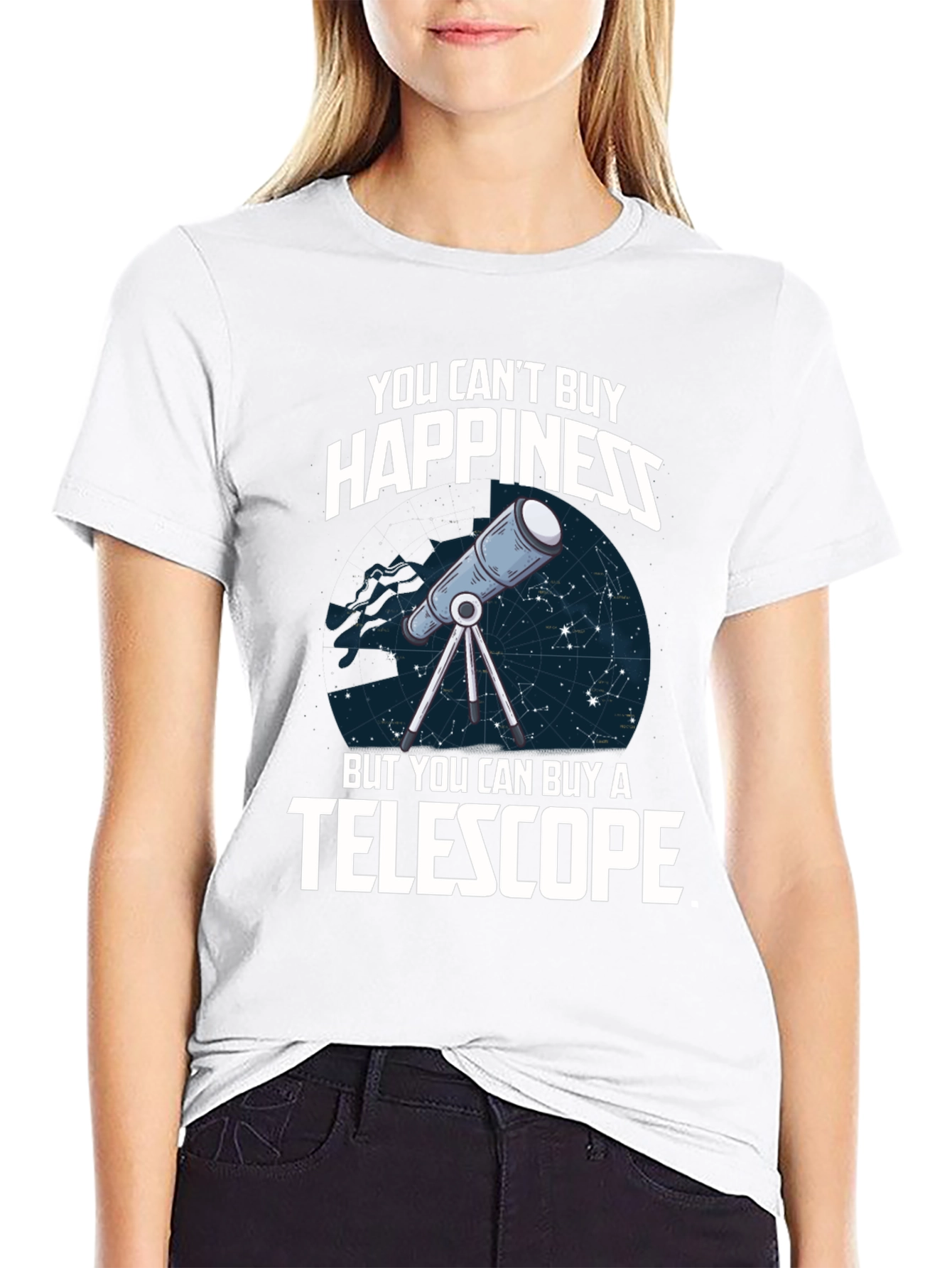 You Cant Buy Happiness Telescope Graphic T-Shirt