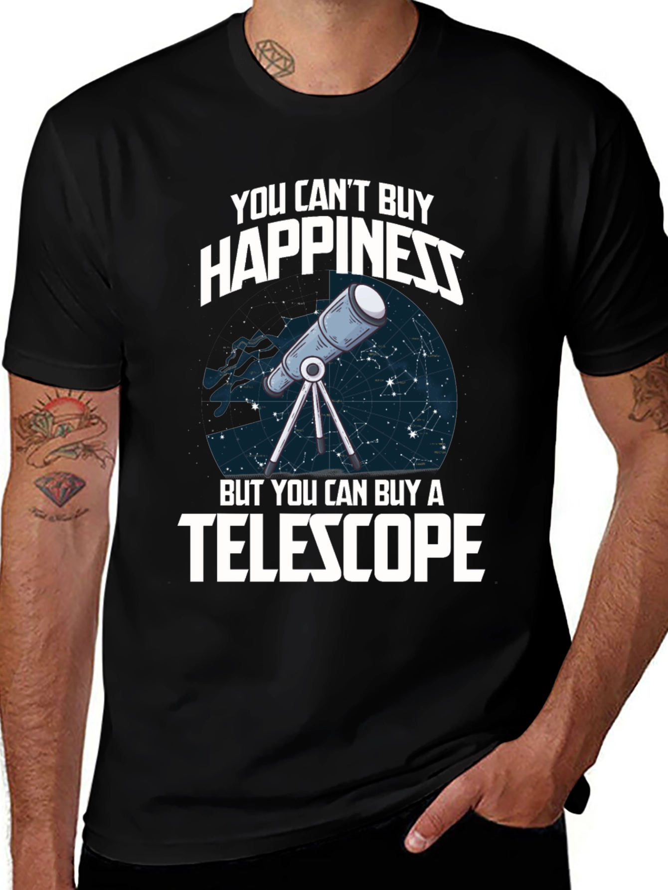 You Cant Buy Happiness Telescope Graphic T-Shirt