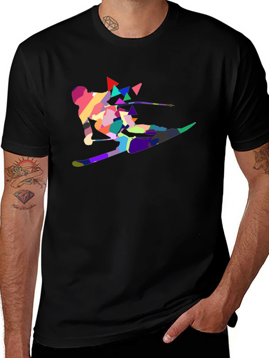 Colorful Geometric Skier Graphic Tee