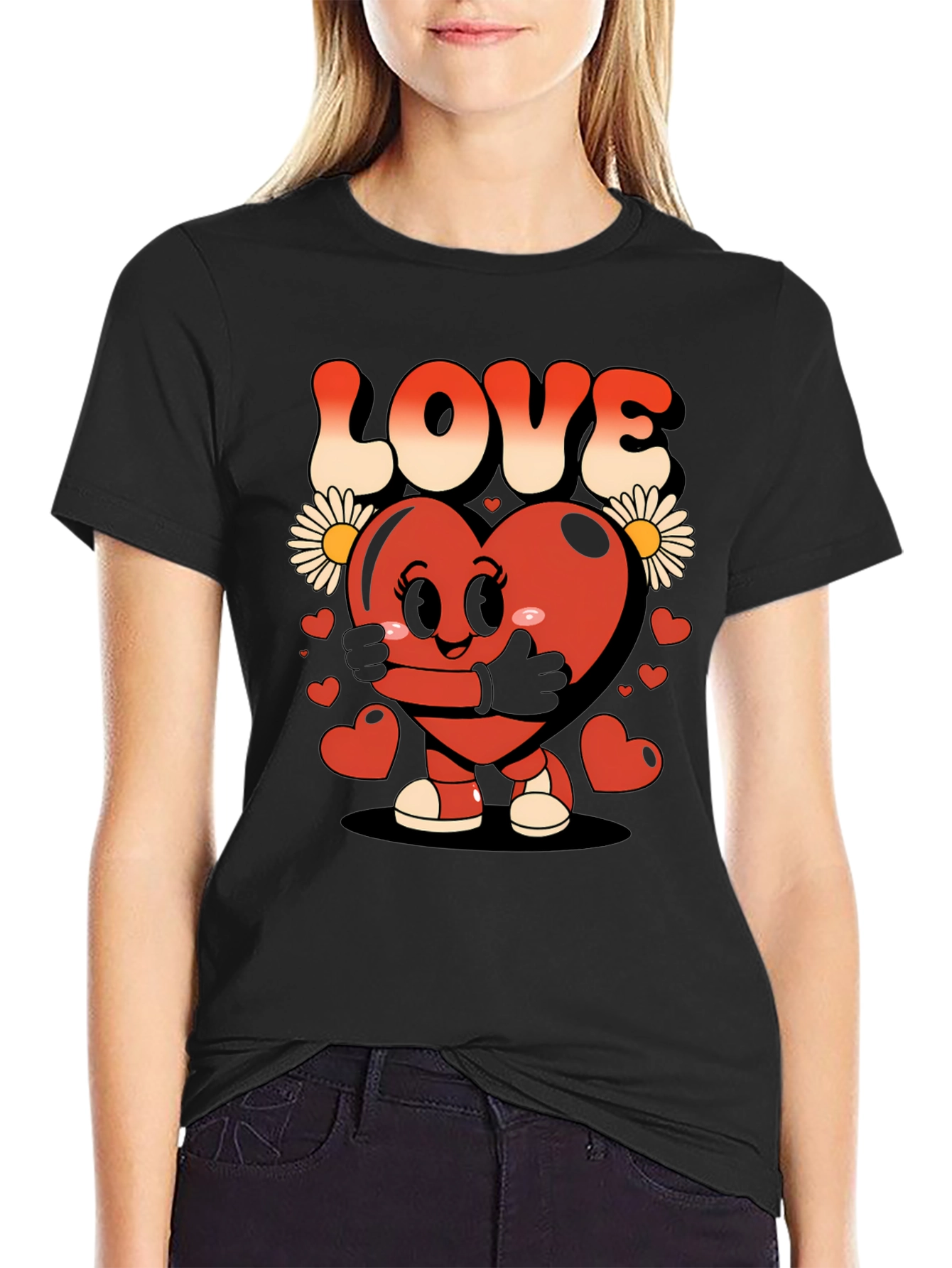 Cute Heart Character Graphic T-Shirt