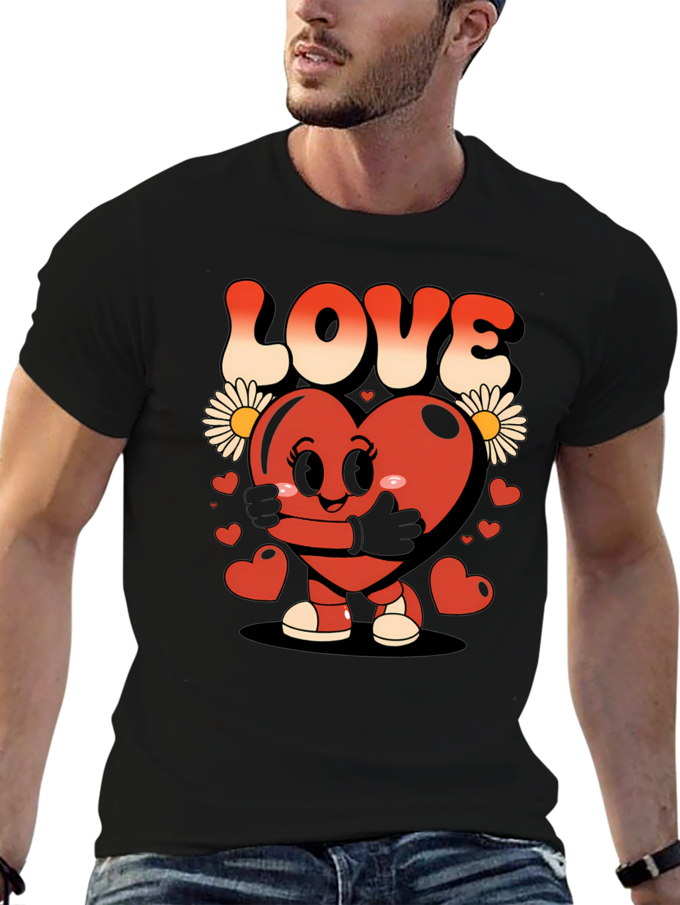 Cute Heart Character Graphic T-Shirt
