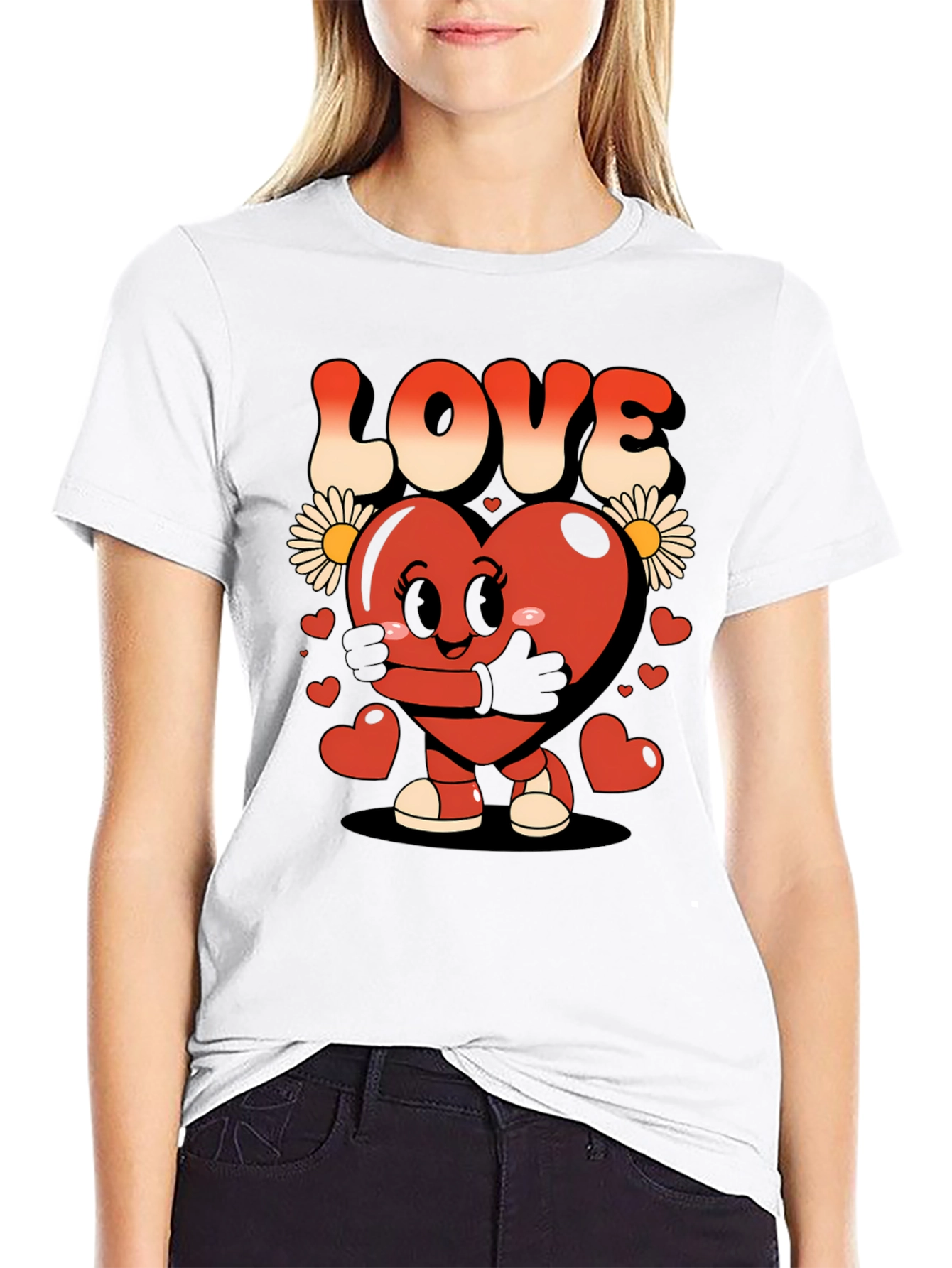 Cute Heart Character Graphic T-Shirt