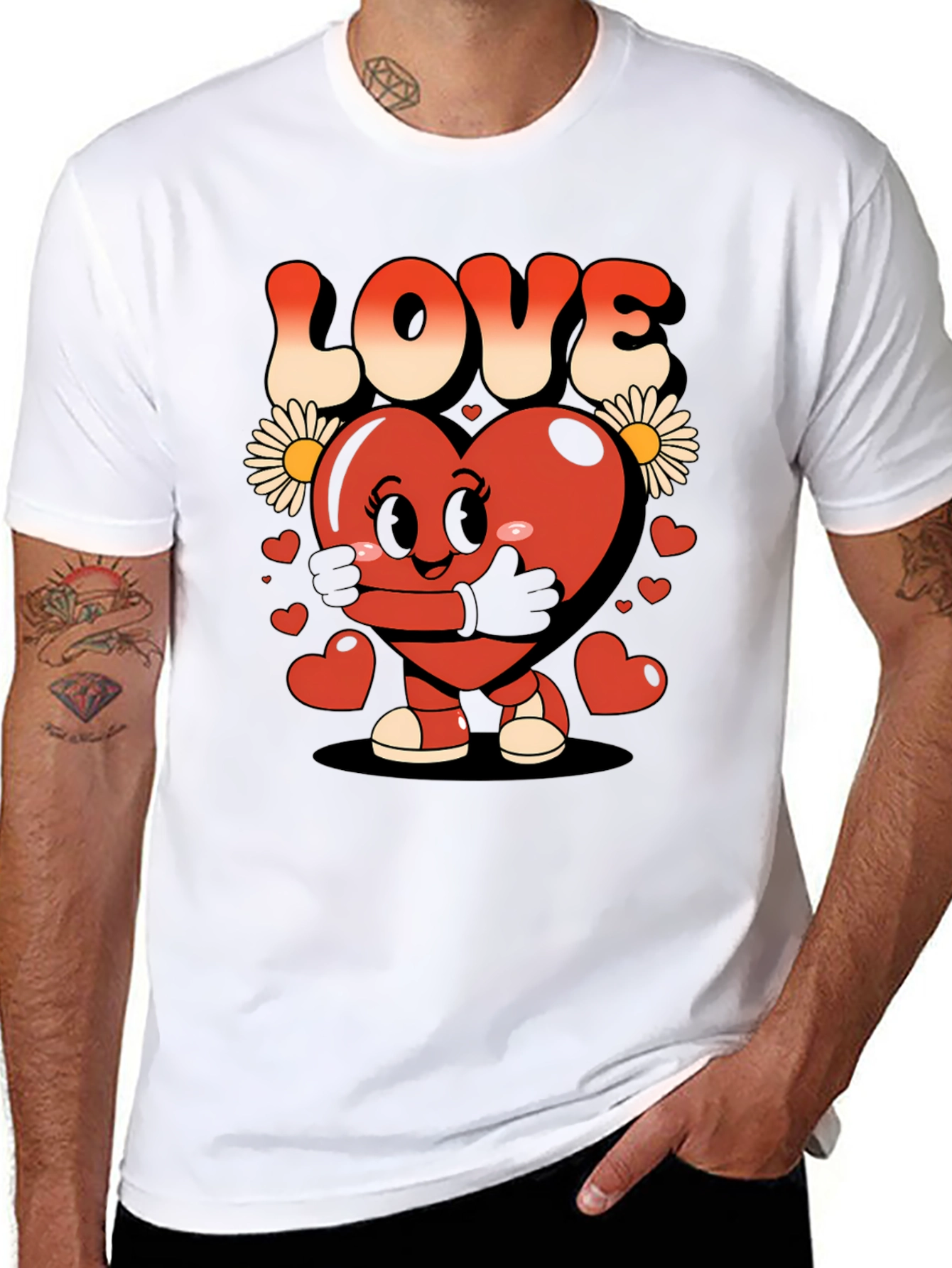 Cute Heart Character Graphic T-Shirt