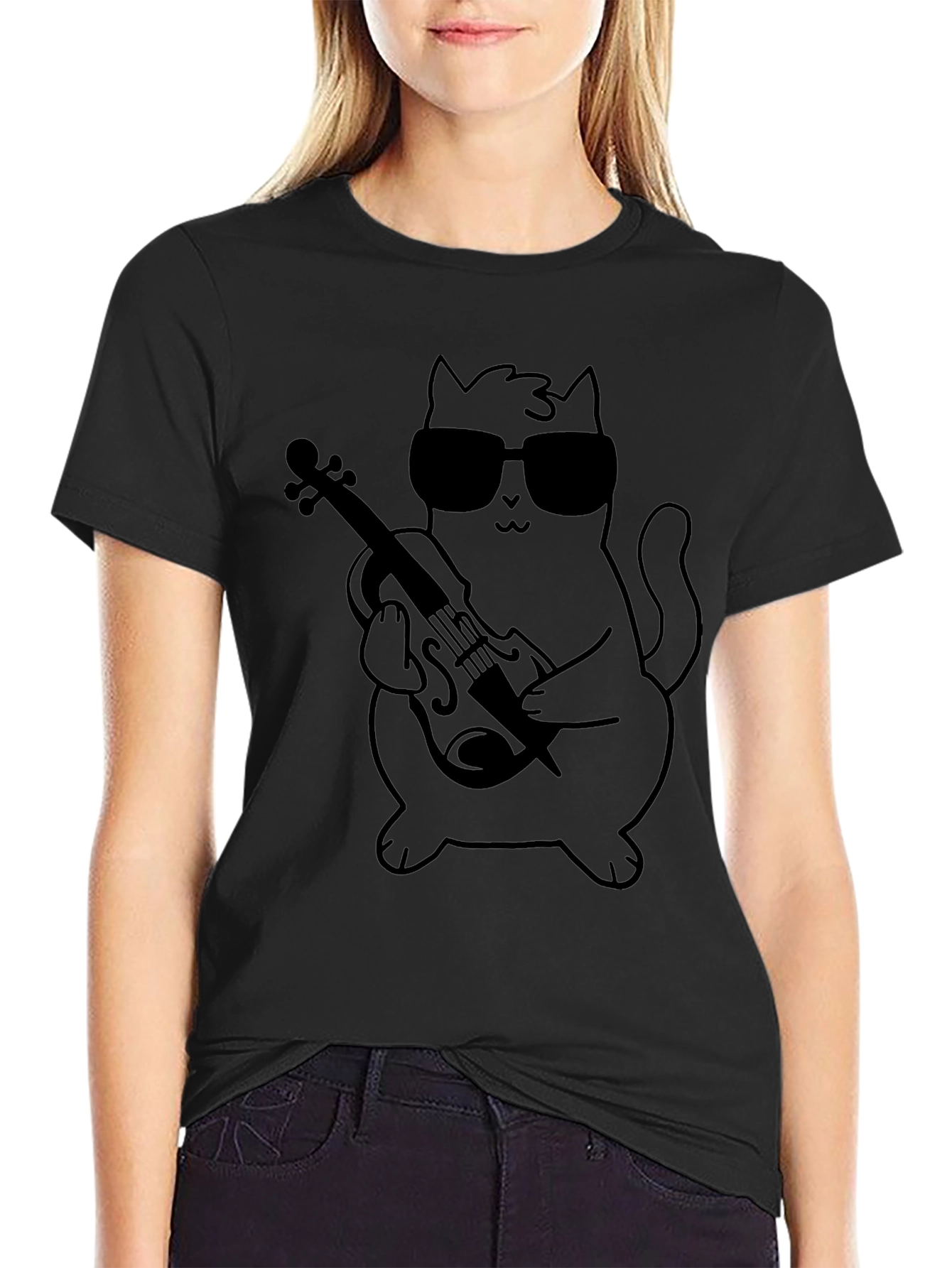 Cool Cat Violinist Graphic T-Shirt