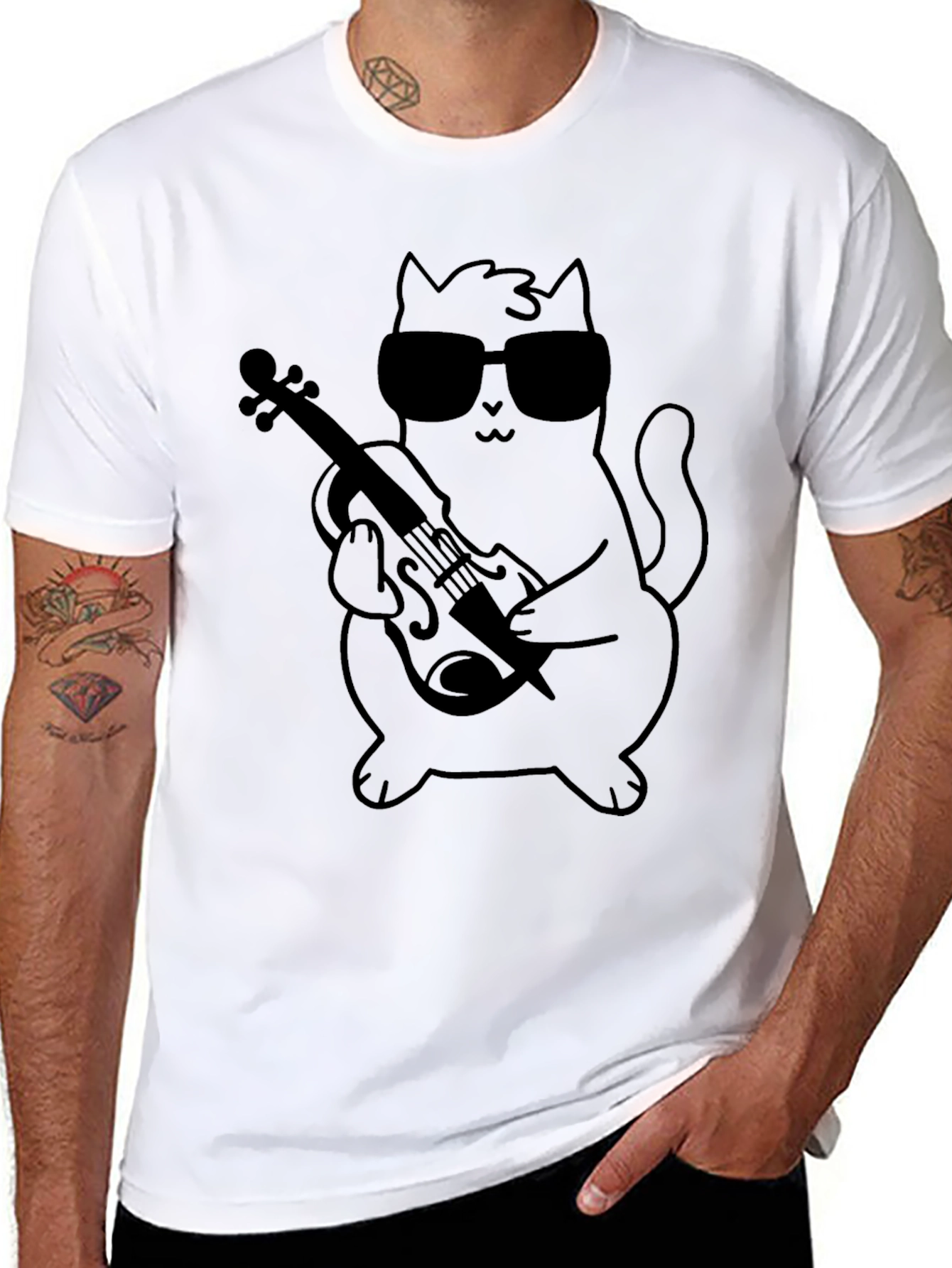 Cool Cat Violinist Graphic T-Shirt