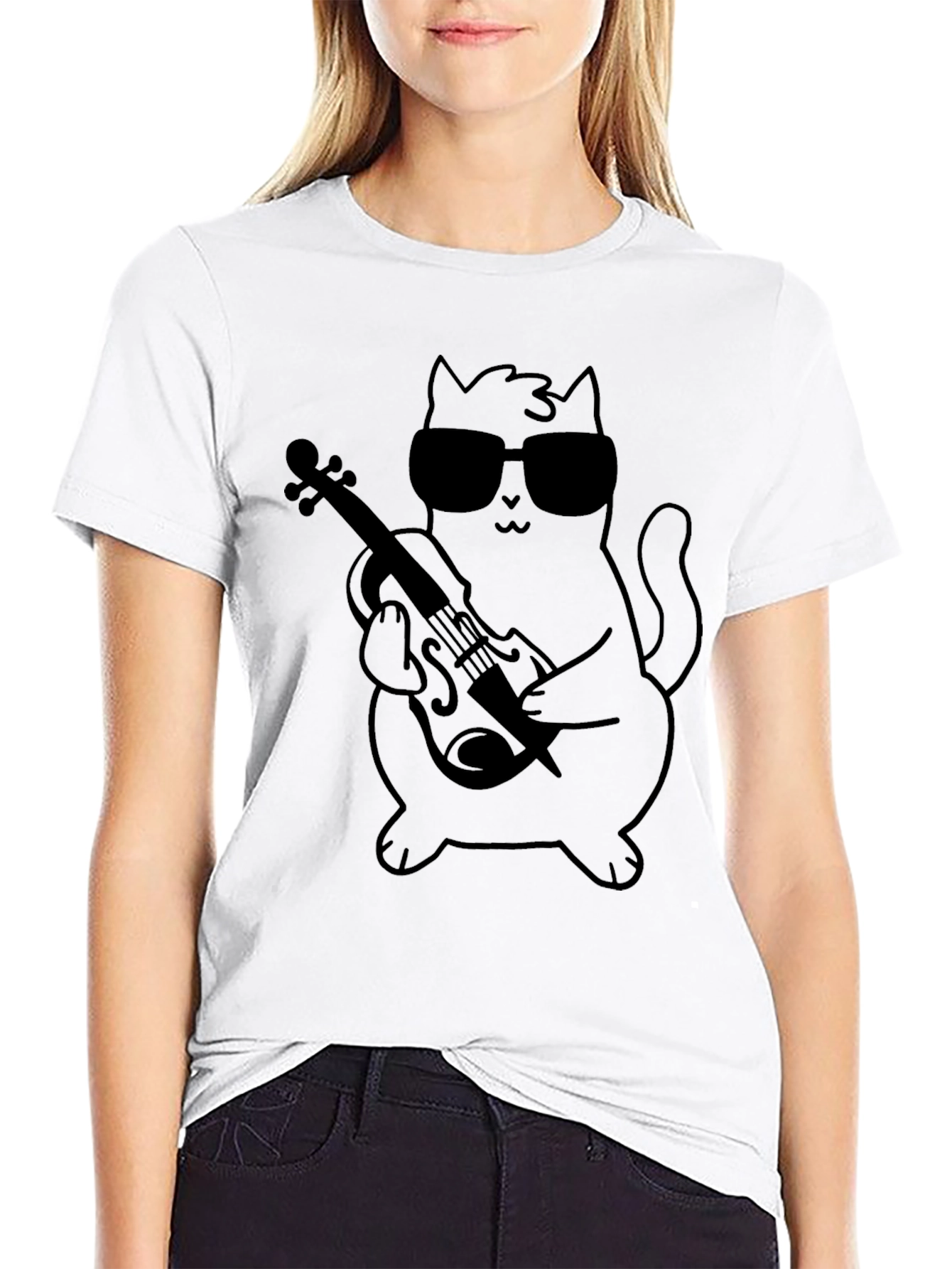Cool Cat Violinist Graphic T-Shirt