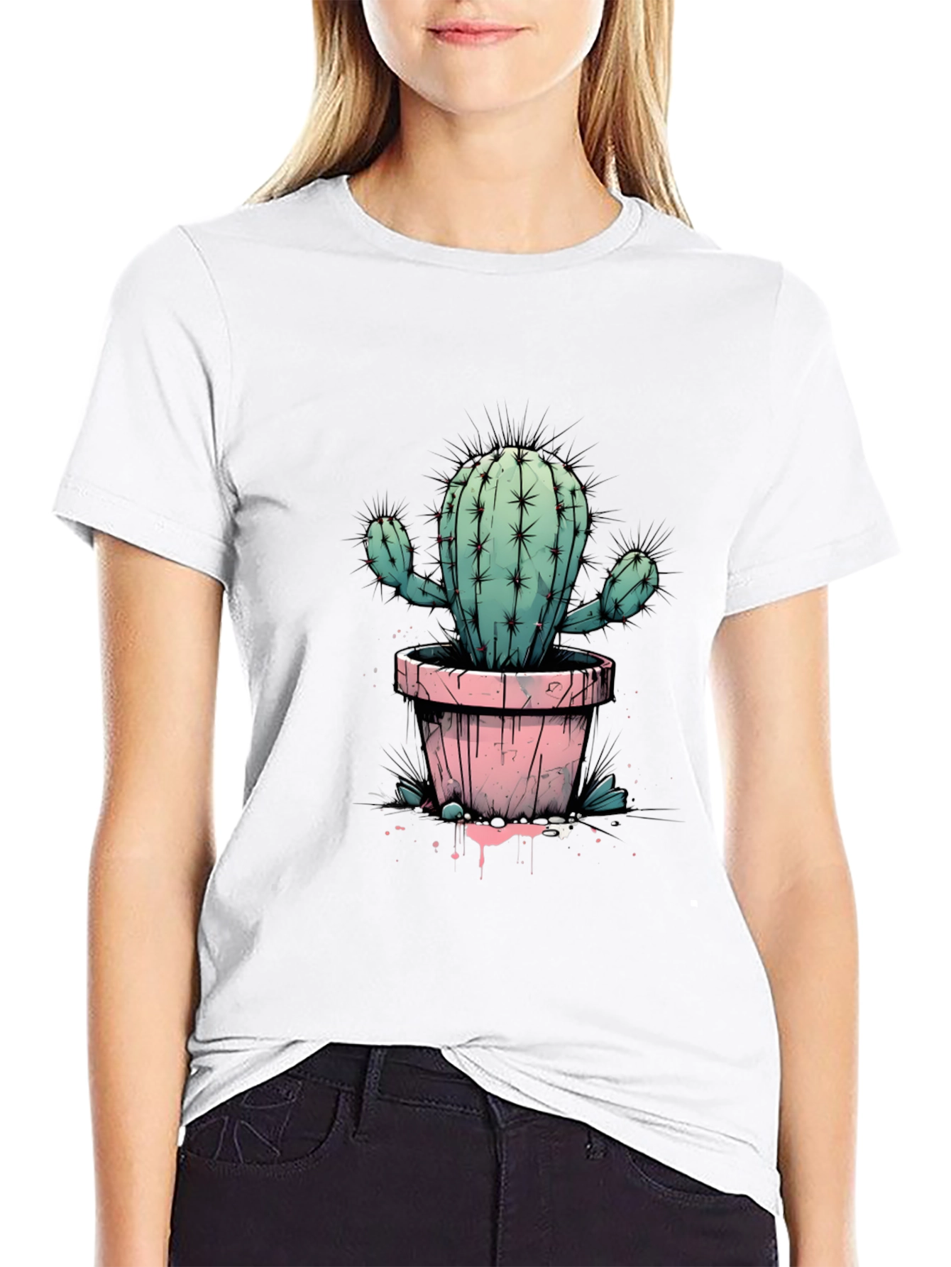 Cactus Tee: Trendy Graphic Print Black T-Shirt