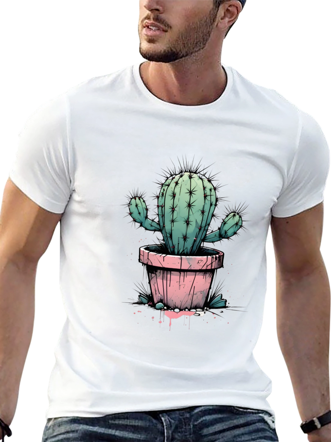 Cactus Tee: Trendy Graphic Print Black T-Shirt