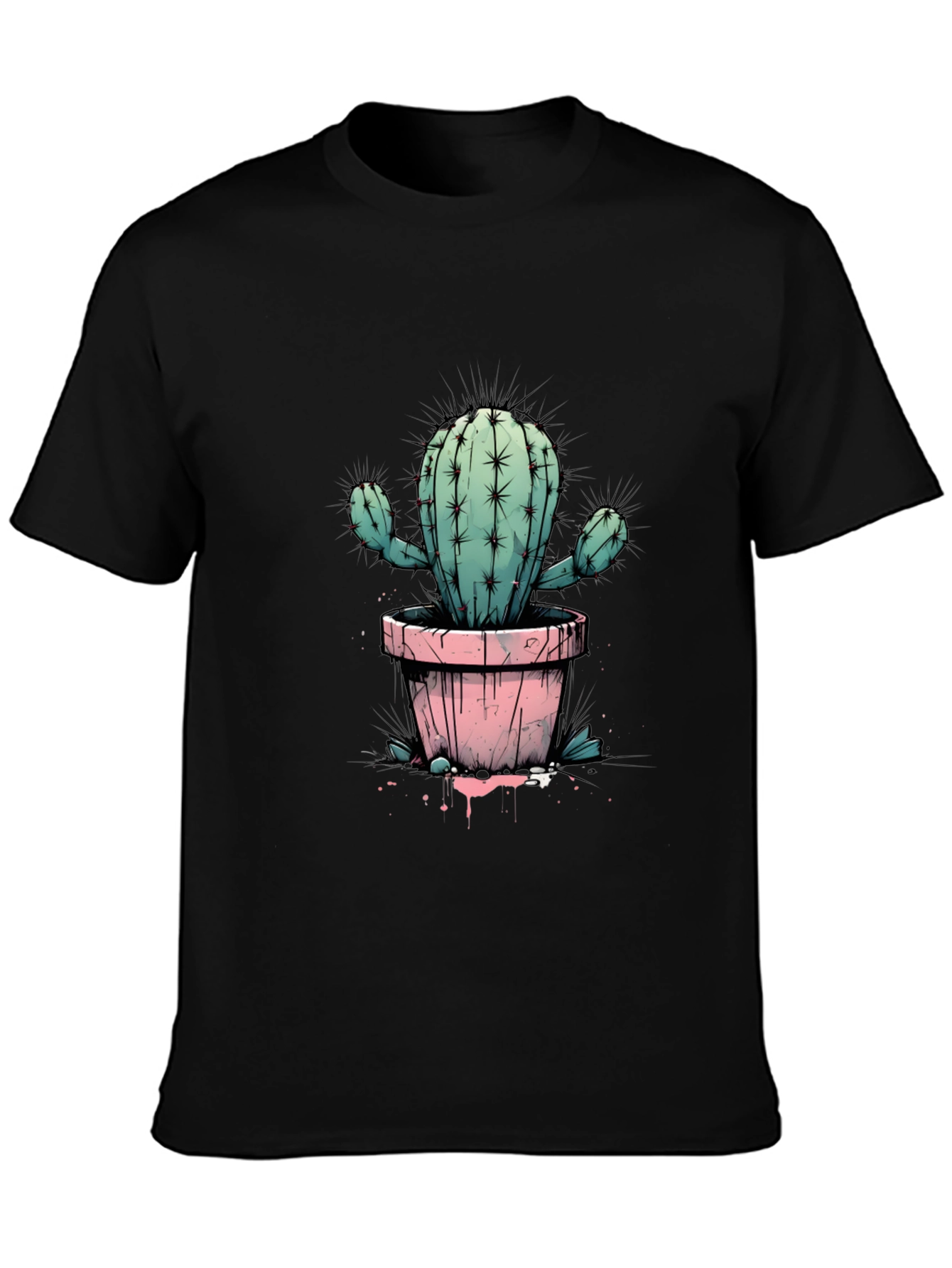 Cactus Tee: Trendy Graphic Print Black T-Shirt