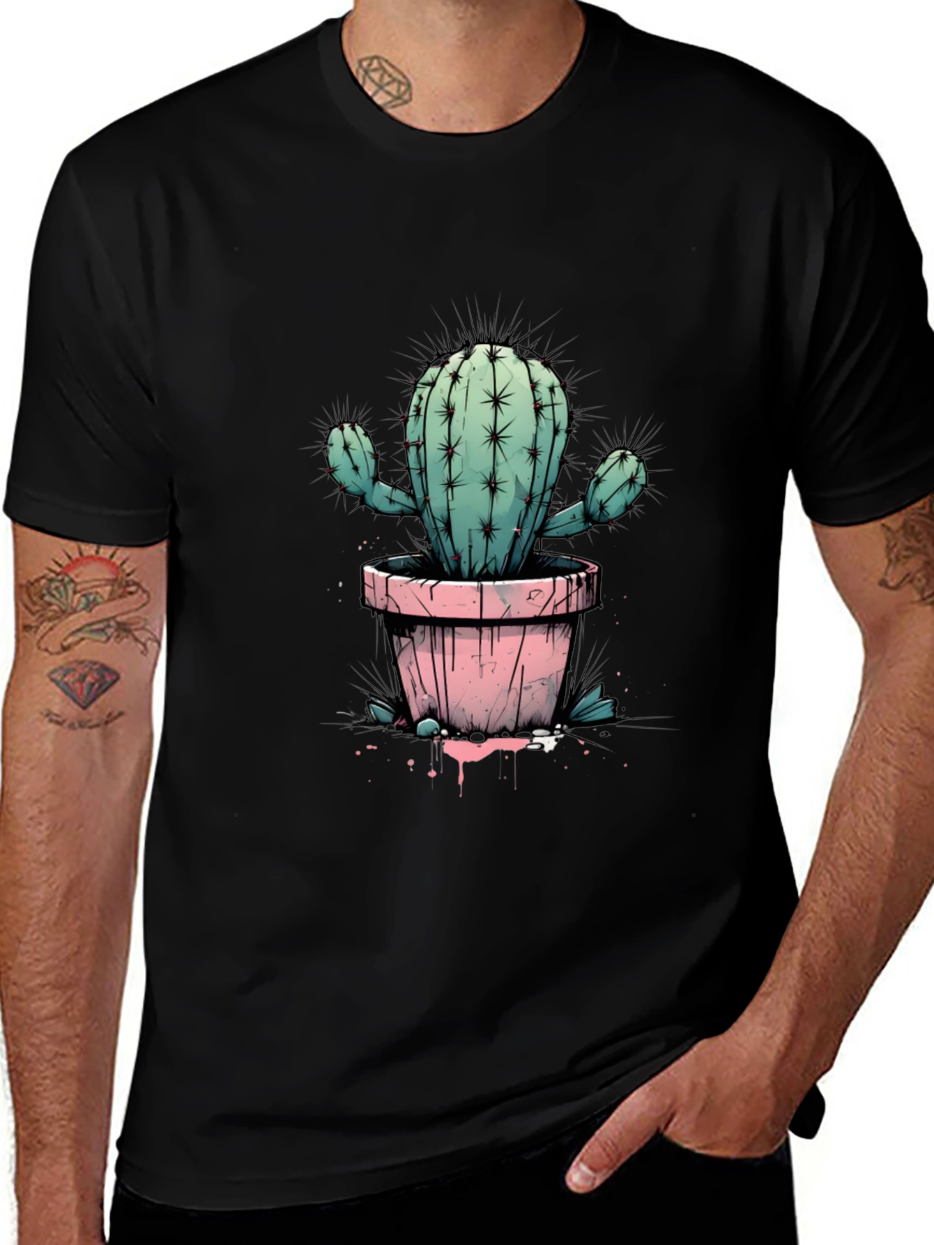 Cactus Tee: Trendy Graphic Print Black T-Shirt