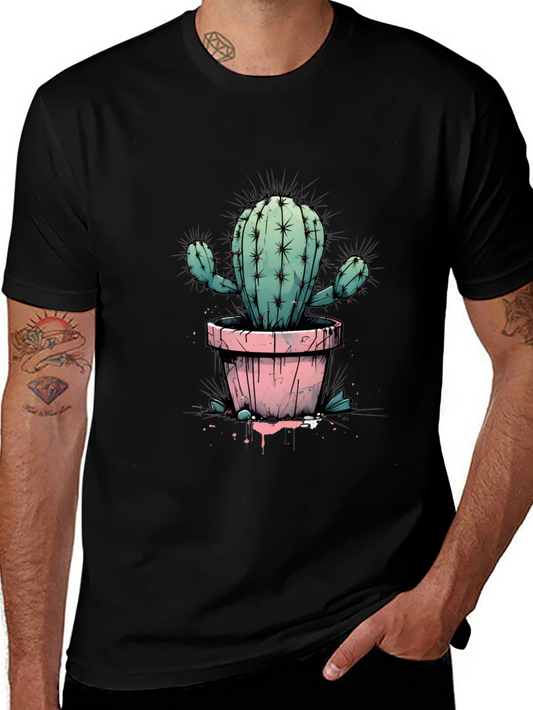 Cactus Tee: Trendy Graphic Print Black T-Shirt