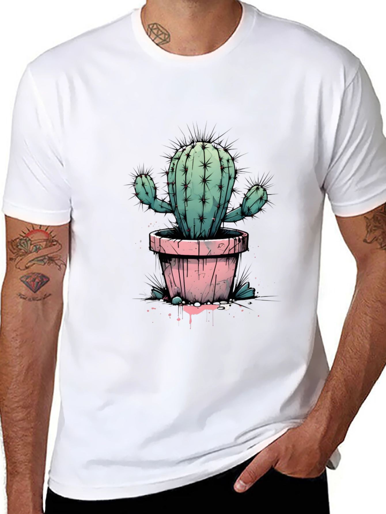 Cactus Tee: Trendy Graphic Print Black T-Shirt