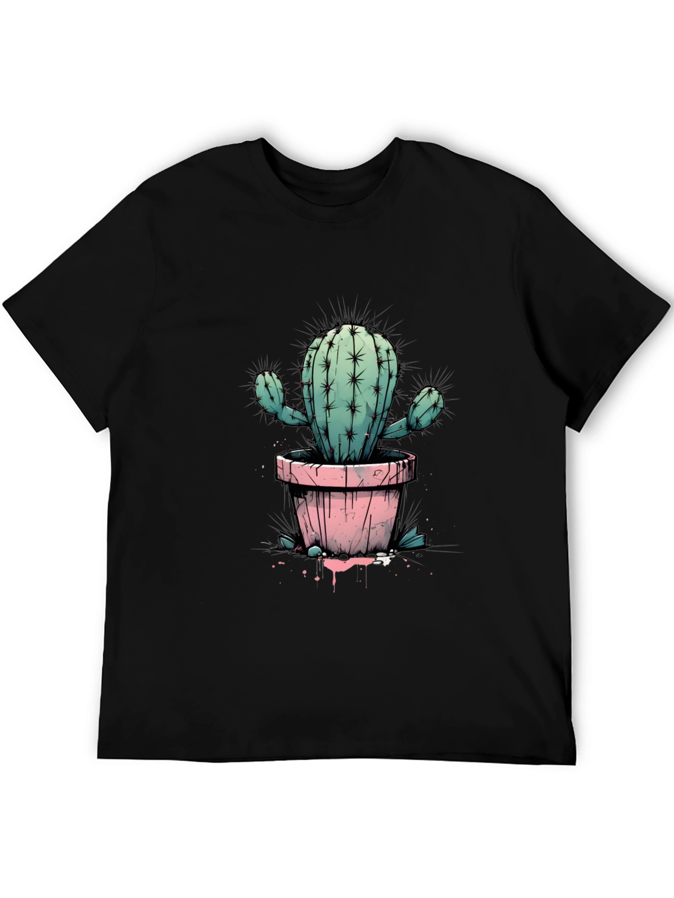 Cactus Tee: Trendy Graphic Print Black T-Shirt