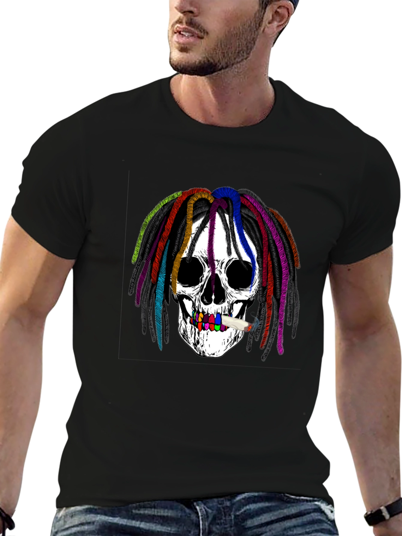 Skull with Rainbow Dreadlocks Graphic Tee