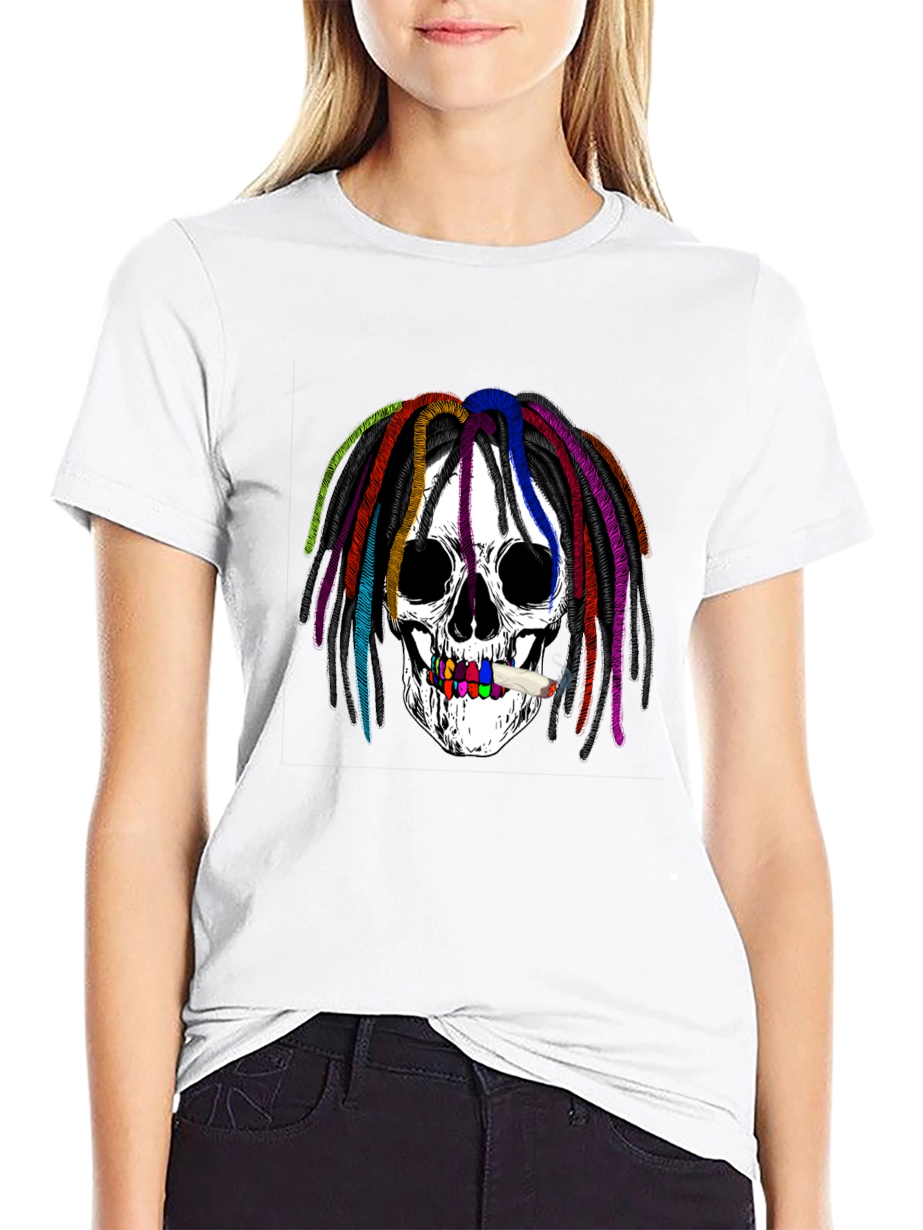 Skull with Rainbow Dreadlocks Graphic Tee