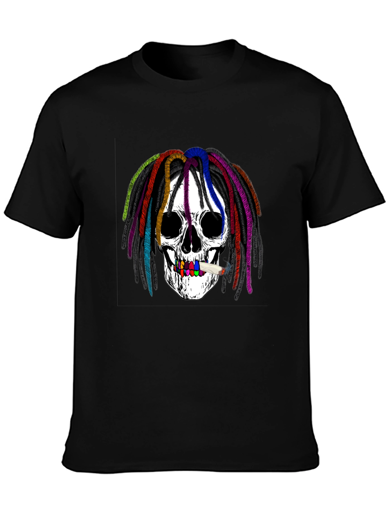 Skull with Rainbow Dreadlocks Graphic Tee